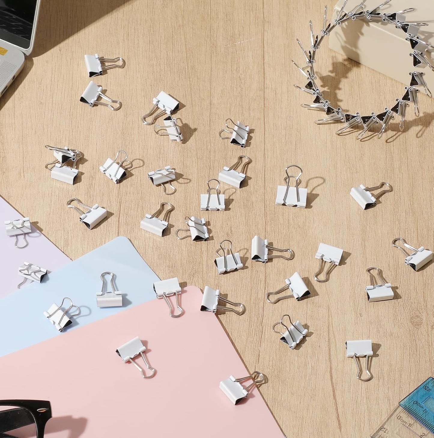 Jetec 100 Pack 0.6in/15mm White Metal Binder Clips Bulk Medium Reusable Fold Back Binder Clips Paper Clamps Spring Steel Sturdy for Home School Office Supplies