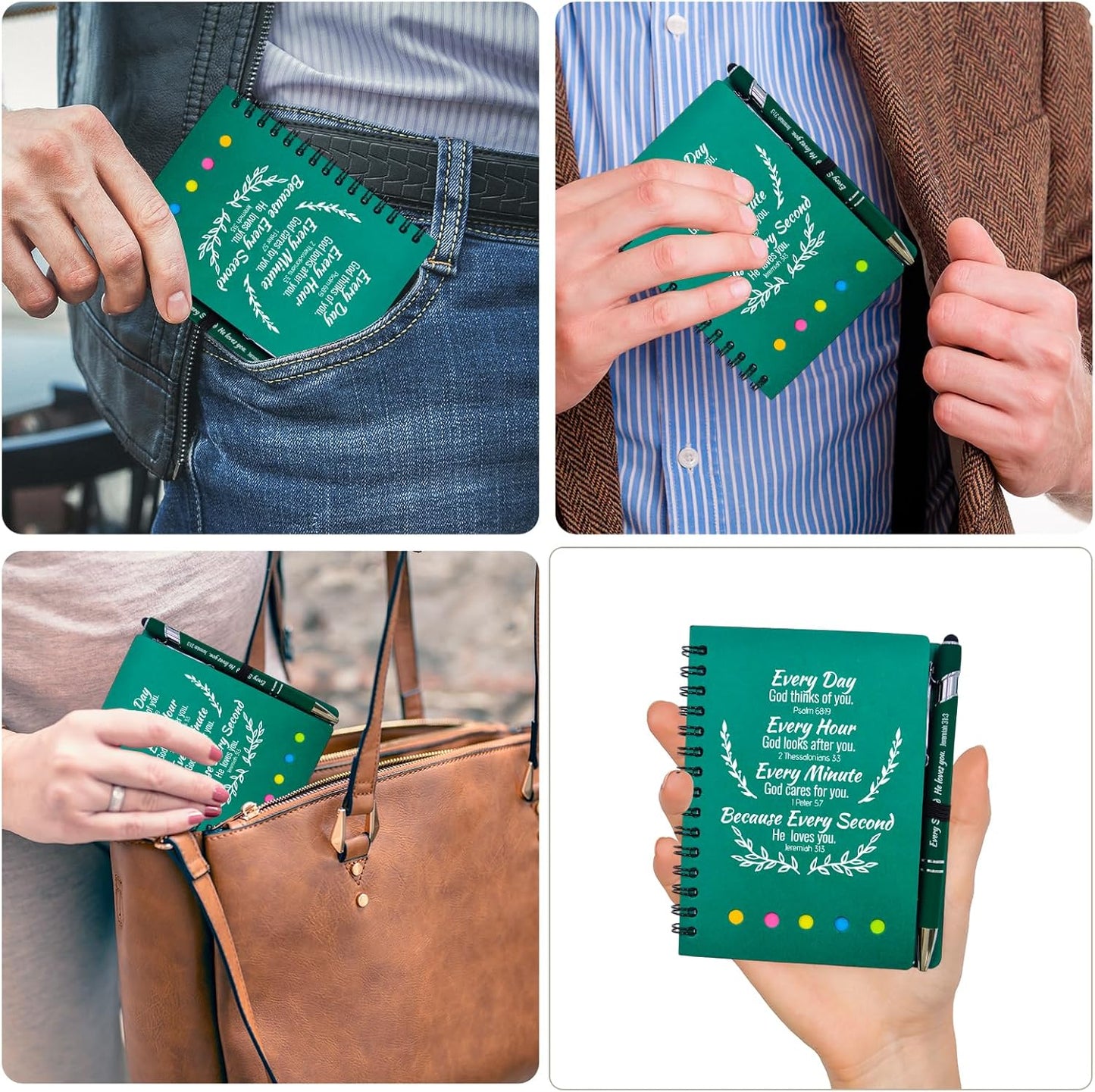 60 Pcs Bulk Fathers Day Christian Gifts Prayer Journal for Woman - 30 Set Religious Notepad with Christian Pen - Bible Notebook - Church Gifts for Inspirational, Bible Study, Devotions ( Green )