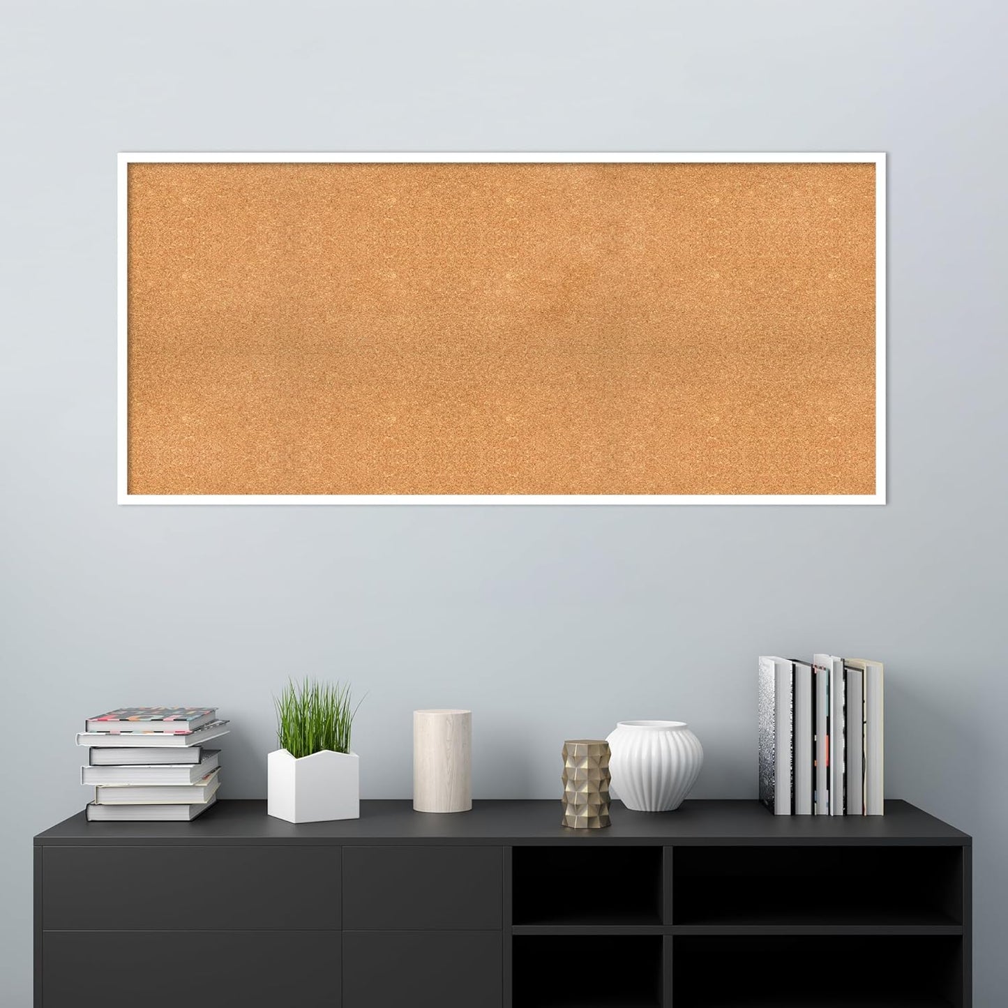 Amanti Art Natural Cork Board for Wall, 27x59 Vision Board with White Frame, Oversize Corkboard Office Decor for Home Organization, Modern Corkboard Pinboard to Display Items for Home Organization in