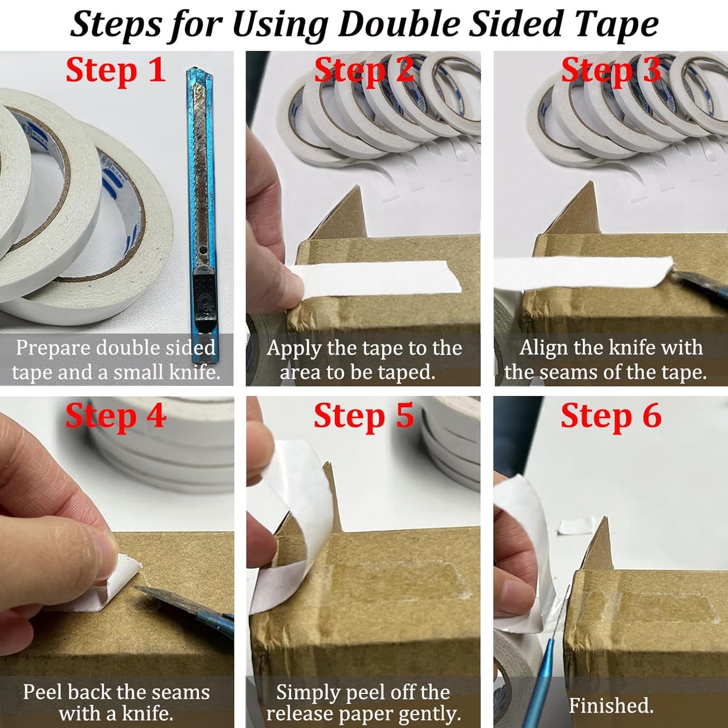 Double-Sided Fabric Tape, Hem Tape No Sew Double Sided Tape for Crafts Arts, 6 Rolls Strong Adhesive Cloth Sewing Tape for Hemming, Clothing Repairs, Pants, DIY Projects, Paper Backing (0.6/0.8/1inch)