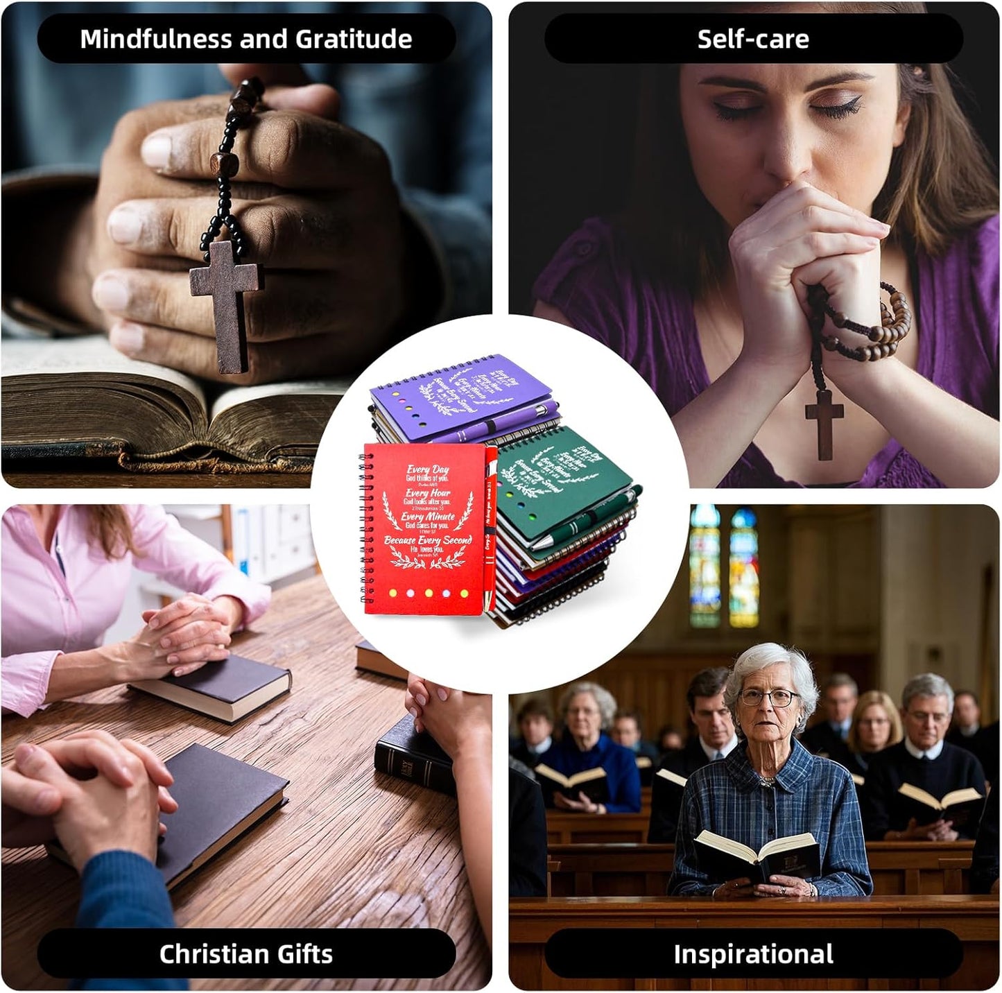 400 Pcs Bulk Christian Gifts Prayer Journal for Woman - 200 Set Religious Notepad with Christian Pen - Bible Notebook - Church Gifts for Inspirational, Bible Study, Devotions (Colorful)