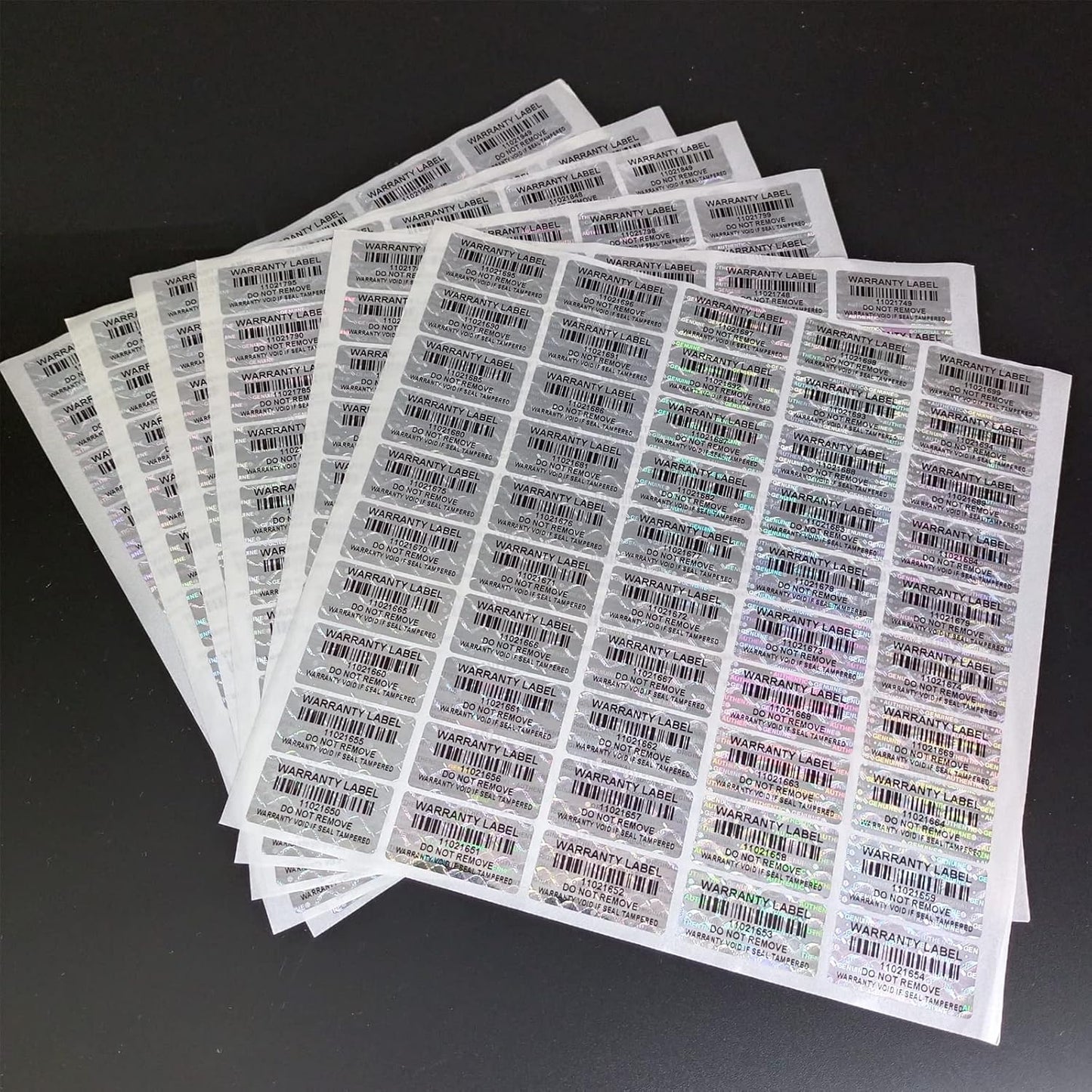 650pcs Barcode Hologram Tamper Evident Proof Stickers Security Labels Genuine Warranty Void Holographic Seal with Unique Serial Number(1.2 X 0.6 Inch,Silver)