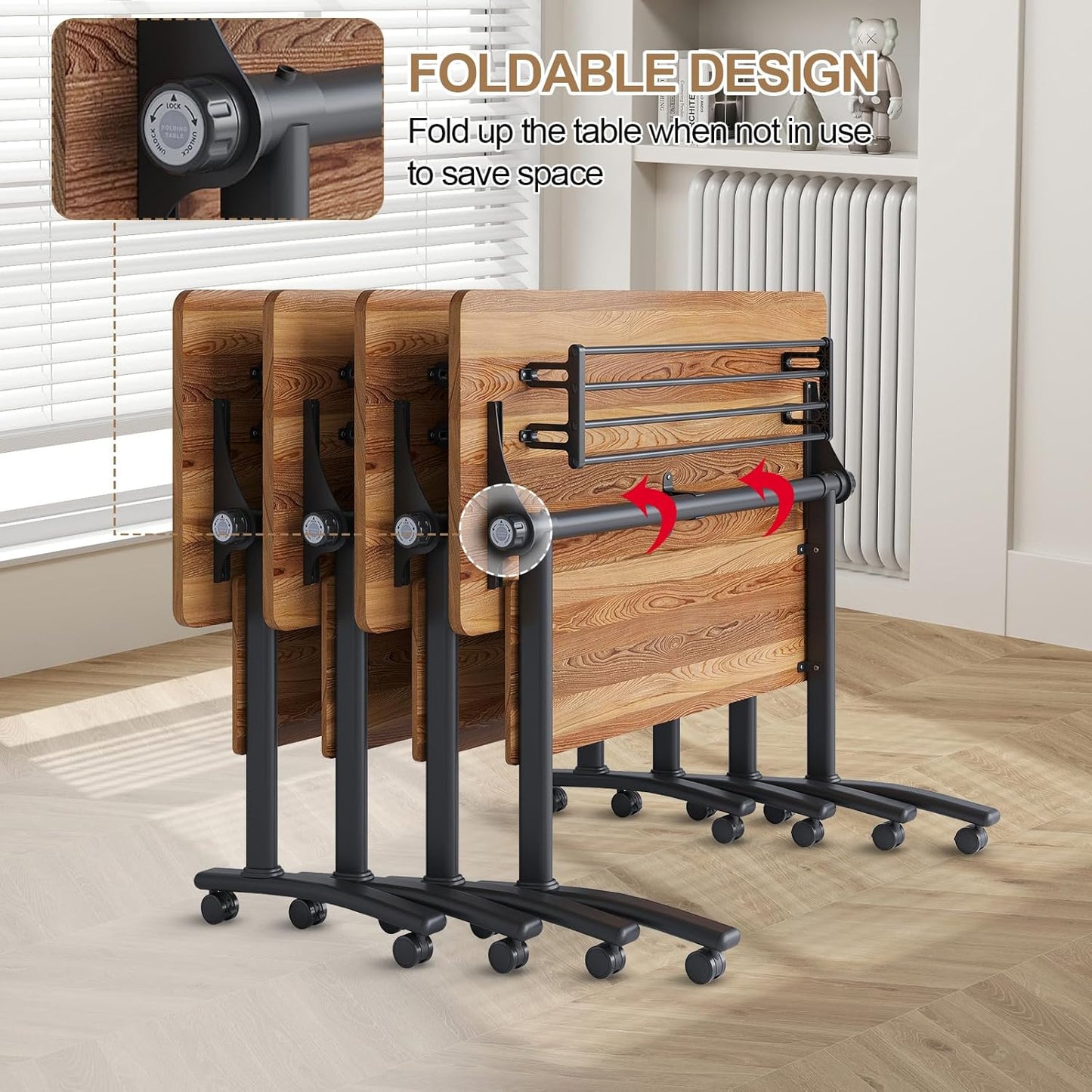 Conference Room Table with Flip-Top Design for Dynamic Meetings, Business Table Computer Desk with Heavy-Duty Frame,Foldable Seminar Meeting Tables for Home Office (4, C, 55.1IN)