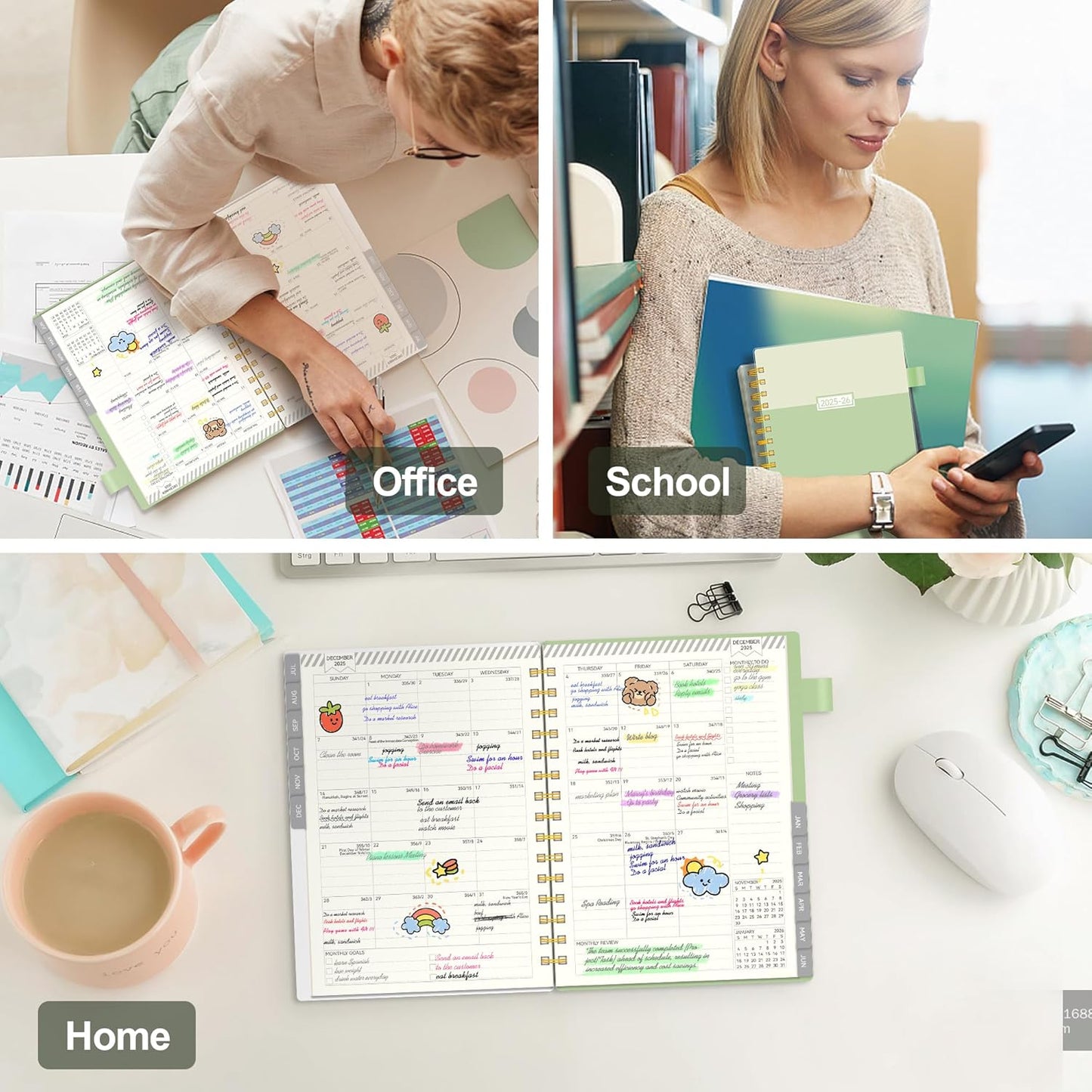 2025-2026 Planner, Weekly and Monthly Planners for Women, AIMPEAK Academic Calendar Planners for Teacher&Student, Jul.2025 - Jun.2026, Monthly Tabs, Spiral Binding, Green, 5.5"x8.5"