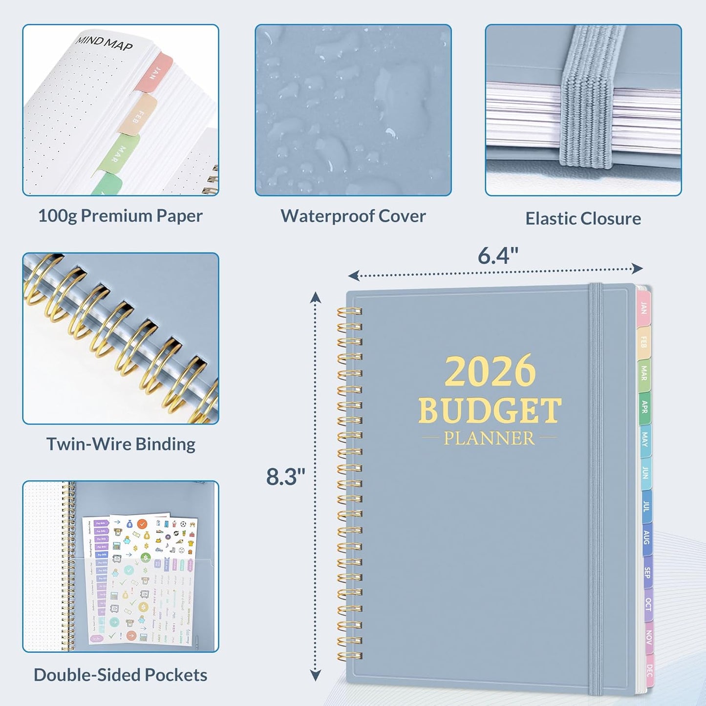 2026 Budget Planner - Monthly Budget Book from JAN 2026 - DEC 2026 with Expense Tracker Notebook, A5 Size (6.4" x 8.3") Bill Organizer & Finance Planner Account Book to Manage Your Finances, Blue