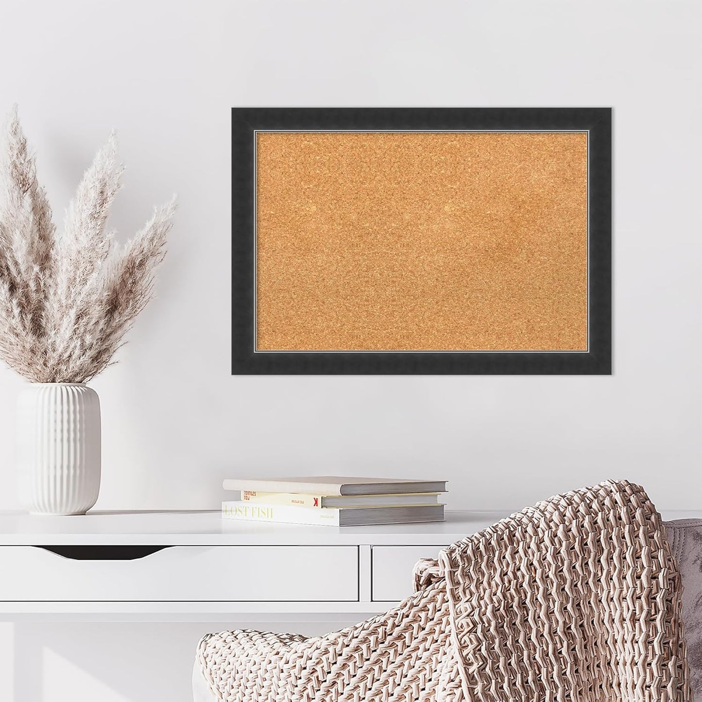 Amanti Art Natural Cork Board for Wall, 19x27 Vision Board with Black Wood Frame, Medium Corkboard Office Decor for Home Organization, Modern Contemporary Corkboard Pinboard to display items for home