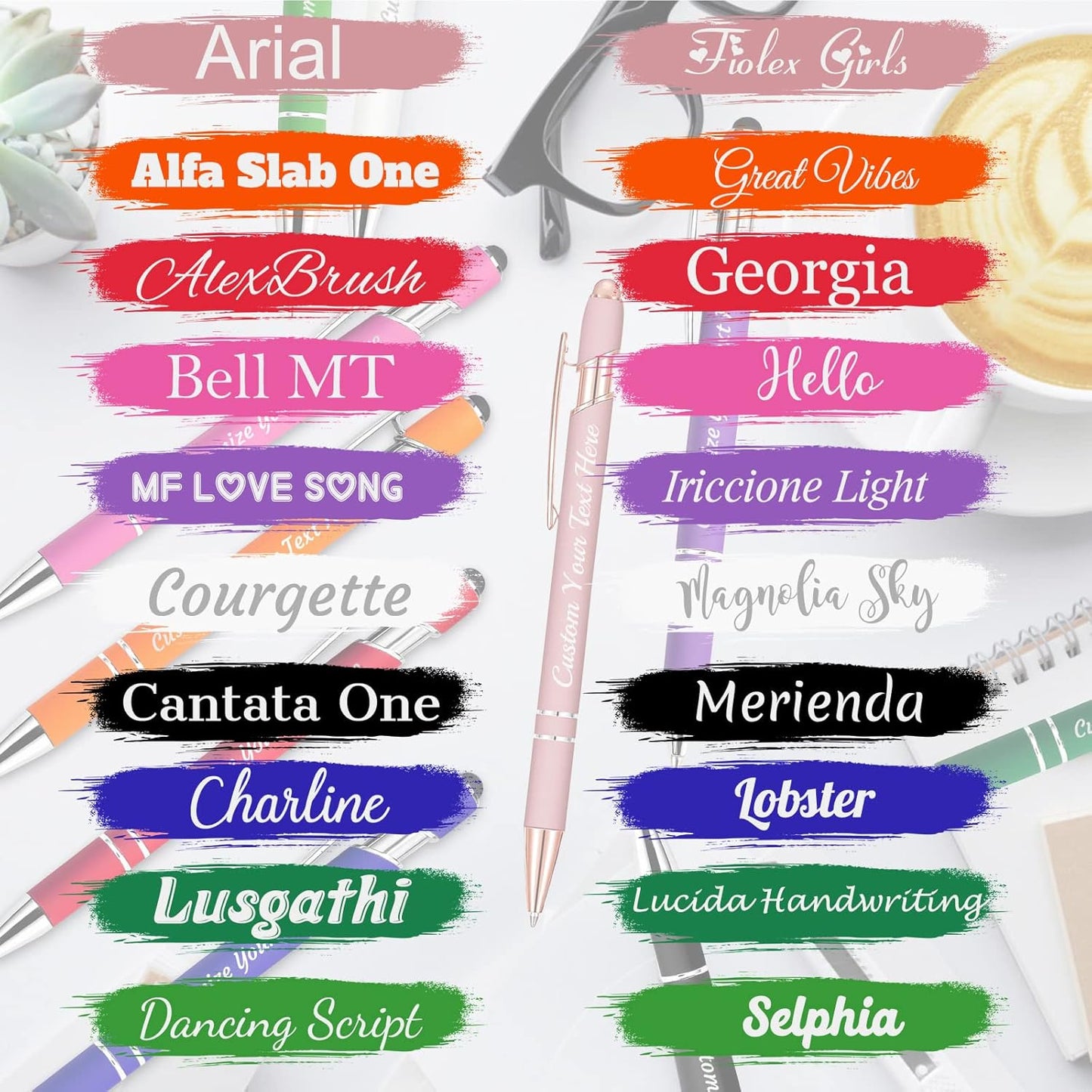 Personalized Pens Bulk 300 with Name Custom Engraving Ballpoint Pens with Stylus Tip Customized Smooth Writing Pens Personalized Gifts for Anniversary Birthday or Graduation(Blue,Black Ink)