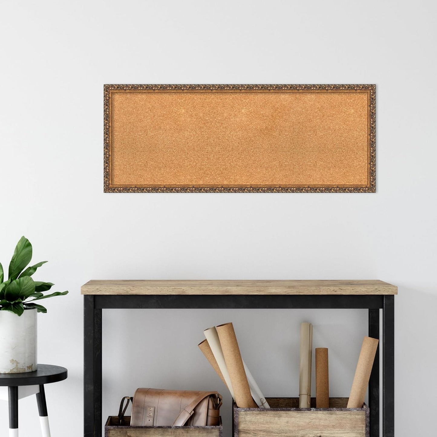 Amanti Art Natural Cork Board for Wall, 16x40 Vision Board with Bronze Frame, Medium Corkboard Office Decor for Home Organization, Traditional Corkboard Pinboard to Display Items for Home