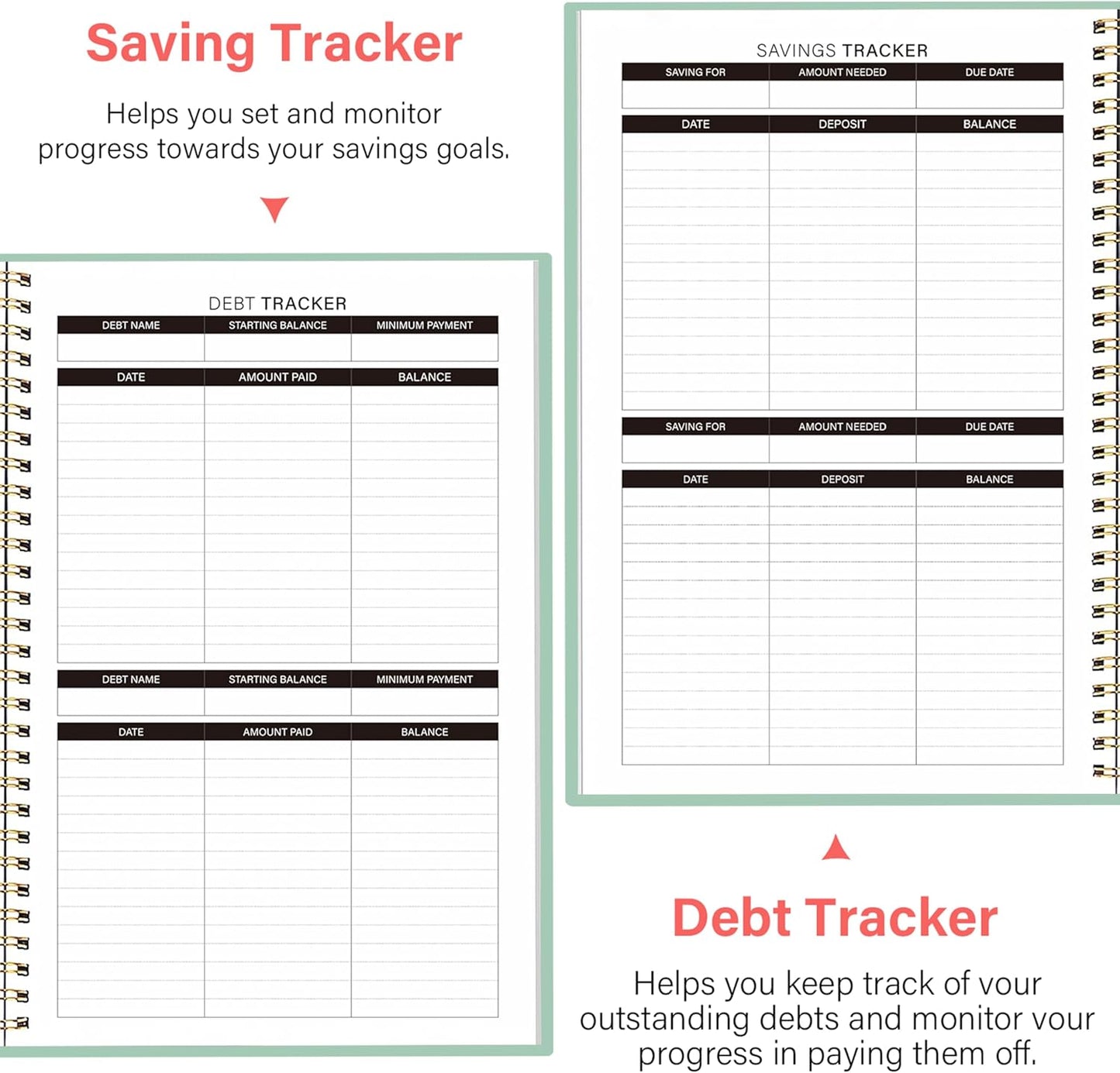 Budget Planner-Monthly Budget Book with Expense Tracker Notebook/Accounting Book, A5 Monthly Financial Organizer Planner, Manage Your Money Effectively, Start Anytime, 1 Year Use, Green