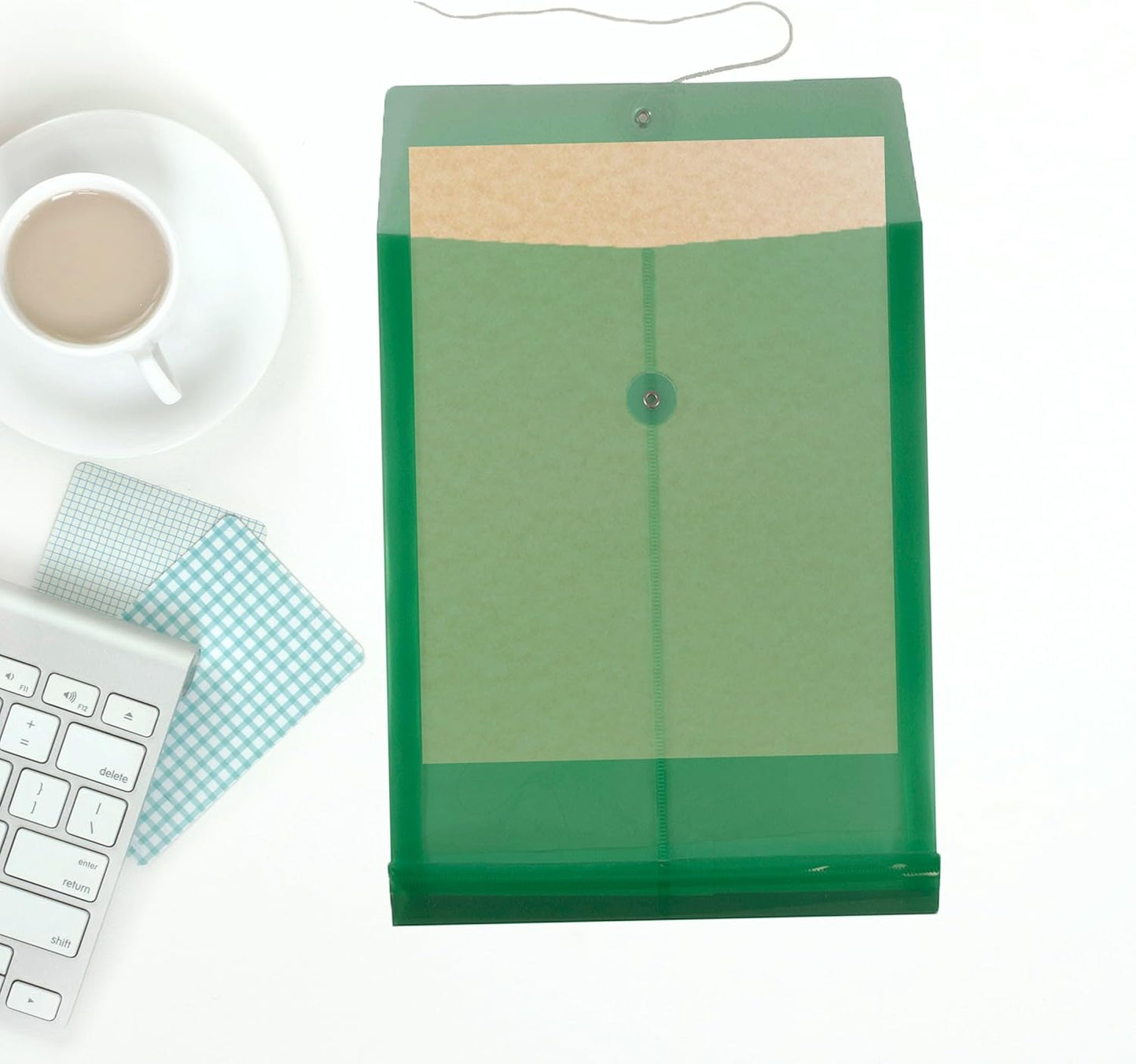 JAM PAPER Plastic Envelopes with Button & String Tie Closure - Letter Open End - 9 3/4 x 11 3/4 - Green - 12/Pack