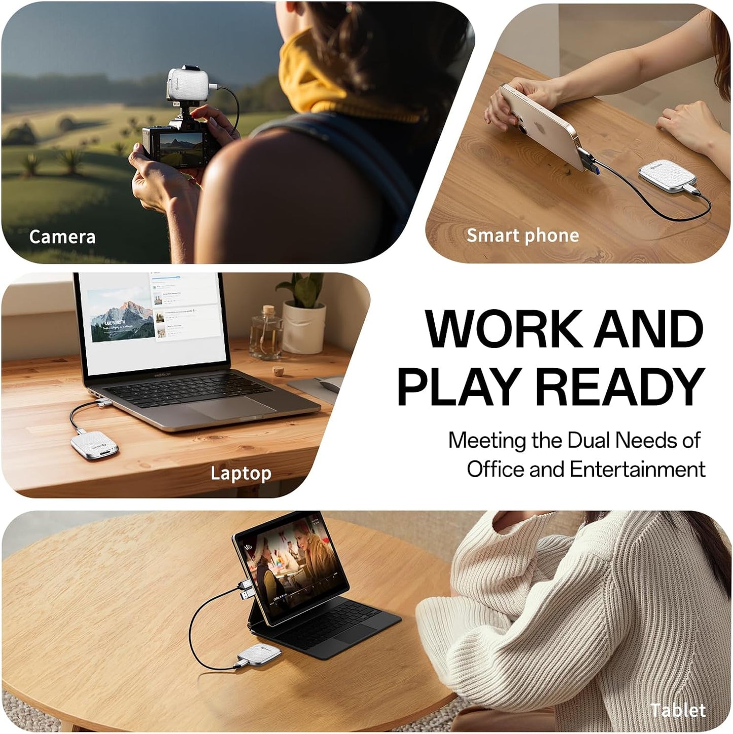 PHIXERO P5PLUS Portable SSD 256GB Up to 550MB/s, USB 3.2 Gen 2 External Solid State Drive,USB C to C&A for Smartphone,Tablet,PC,Labtop (White)