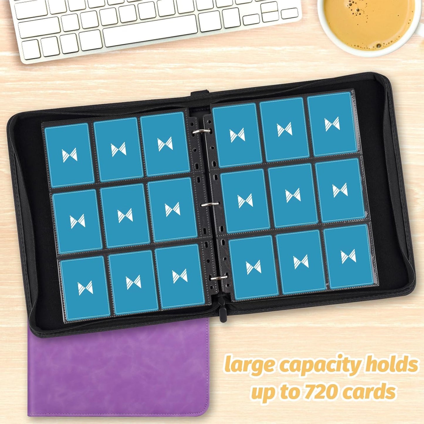 720 Card Binder, Premium Trading Card Binder, 9 Pocket Double Sided Pocket PU Card Collection Binder, Collector Card Album, Card Folder for MTG, TCG, Sports Cards, Game Cards (Light Purple)