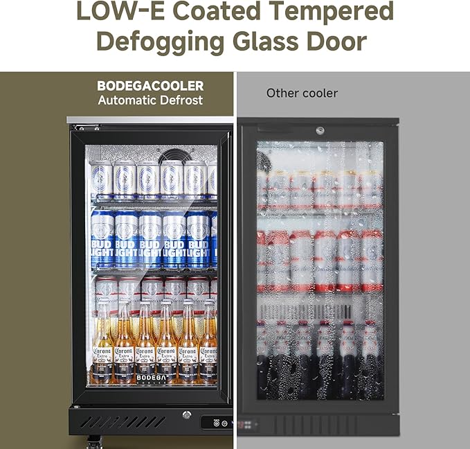 BODEGACOOLER Back Bar Cooler with 2 Glass Doors,7.7Cu.ft Commercial Bar Beverage Refrigerator Under Counter LED Lighting for Soda Drinks,Beer,Wine with Stainless Steel Top,DOE Approved,4 Casters