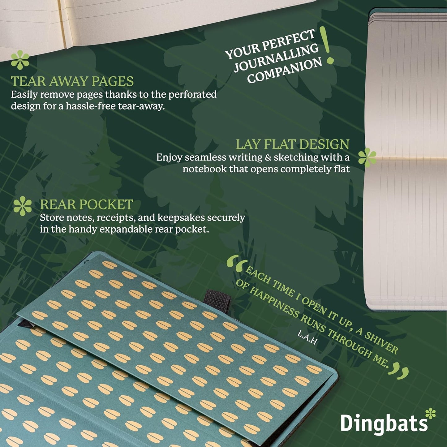 Dingbats* Wildlife Plain Writing Journal Notebook A5 - Vegan Leather Hardcover - Ideal for Work, Travel - Pocket, Elastic Closure, & Bookmark