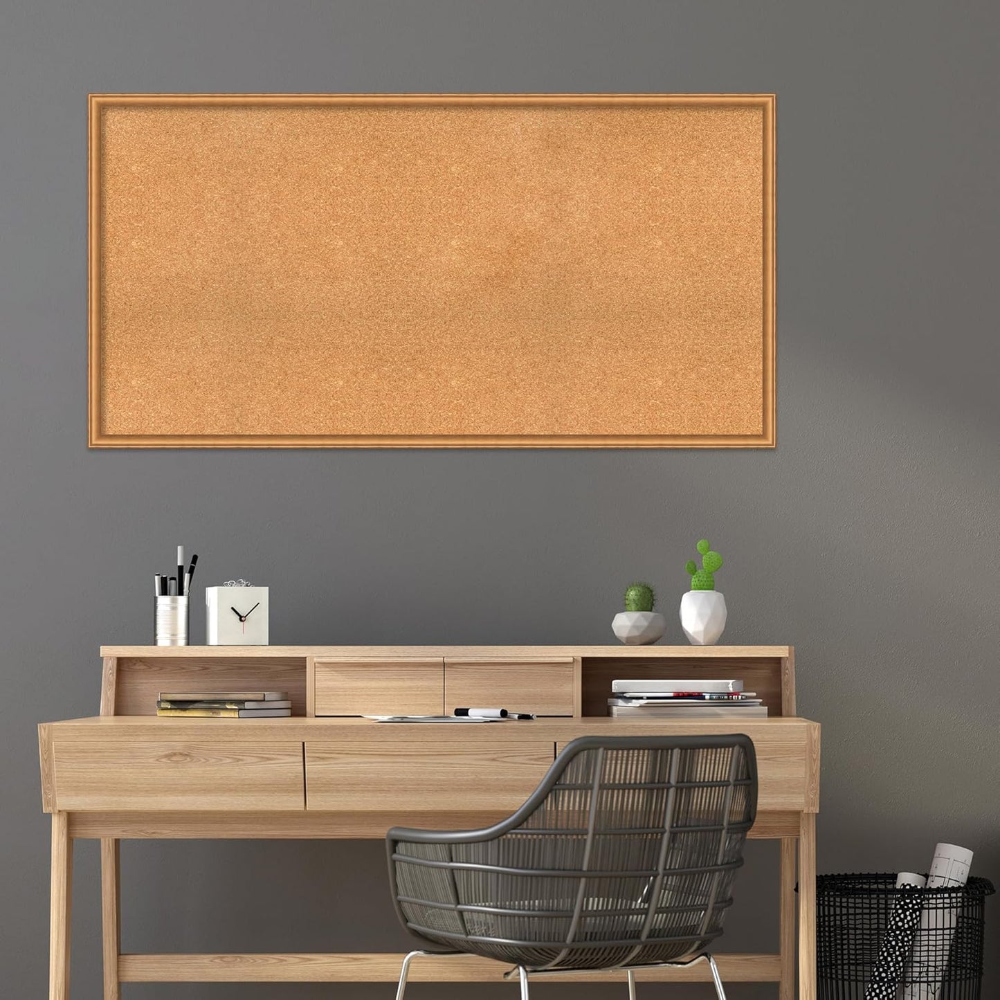 Amanti Art Natural Cork Board for Wall, 30x58 Vision Board with Bronze Frame, Oversize Corkboard Office Decor for Home Organization, Casual Corkboard Pinboard to Display Items for Home Organization