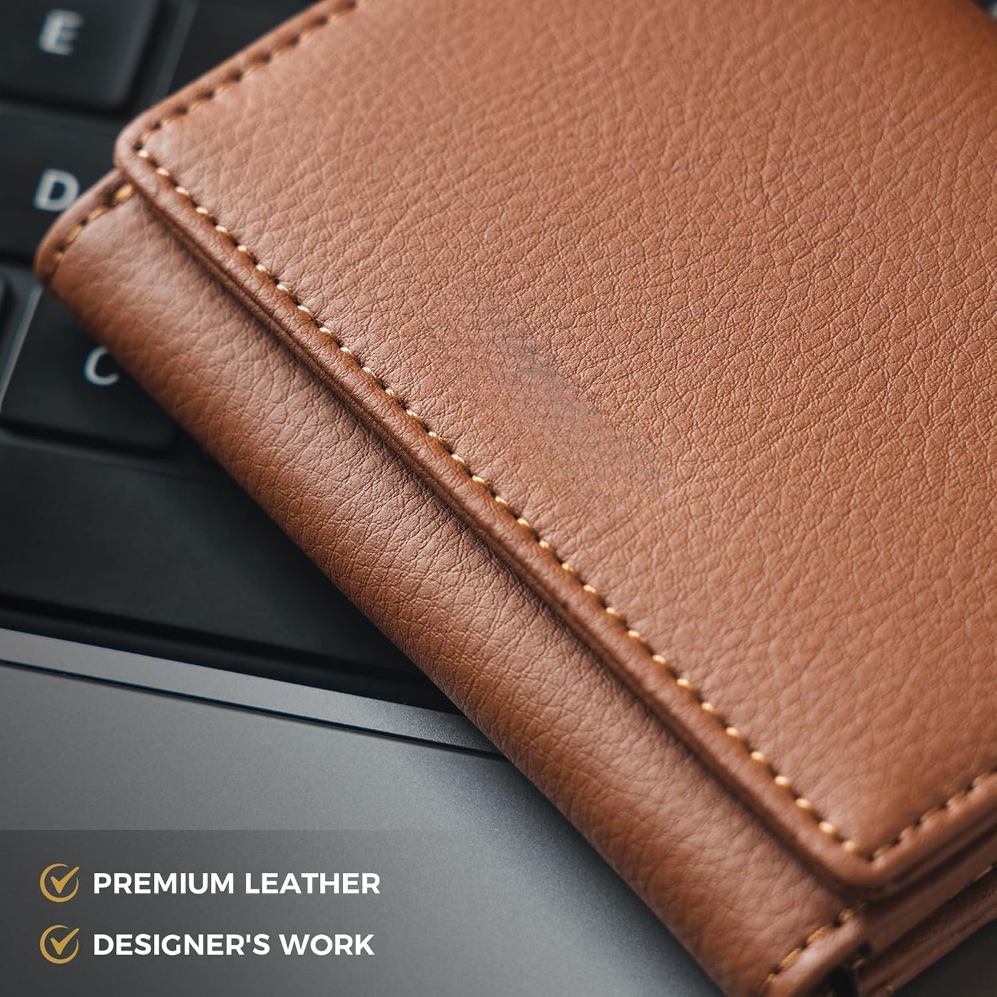 Real Leather Business Card Holder Premium RFID Blocking Card Case with ID Window and Magnetic Closure Holds Up to 40 Business Cards (Grain Brown)