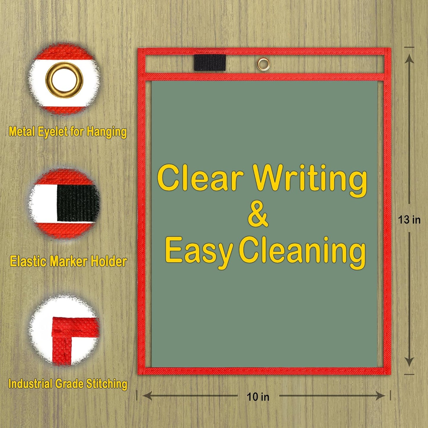 Dry Erase Pockets 30 Pack EASYWipeXL, Oversized 10"×13" Heavy-Duty Reusable Dry Erase Pocket Sleeves, Save Time & Paper with Quick Clear Pocket Sleeves for Classroom, Office & Homeschool Worksheets