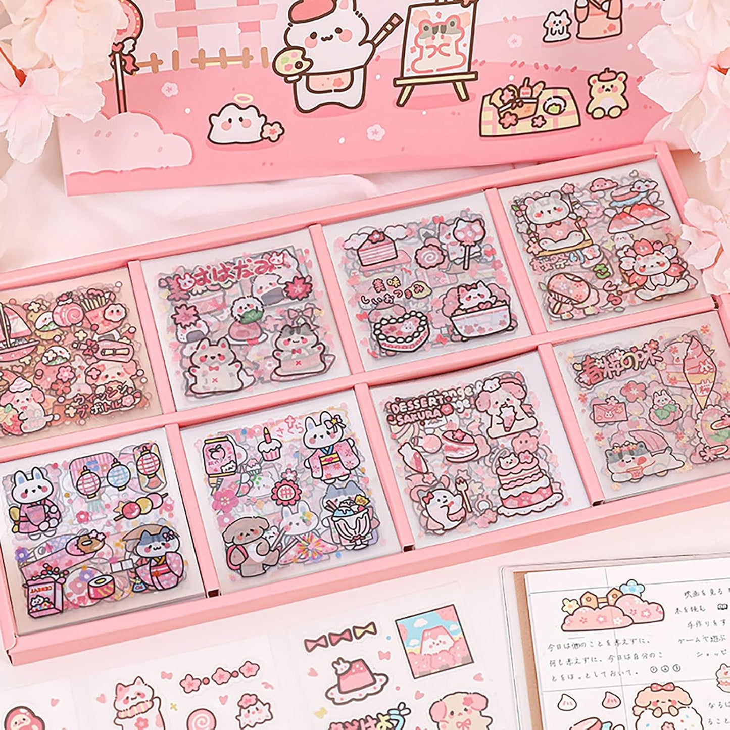 Doraking Vinyl Transparent Flower Stickers - Kawaii Cute Stickers for Journaling & Scrapbooking - 200 Sheets - Kids, Teens & Adults