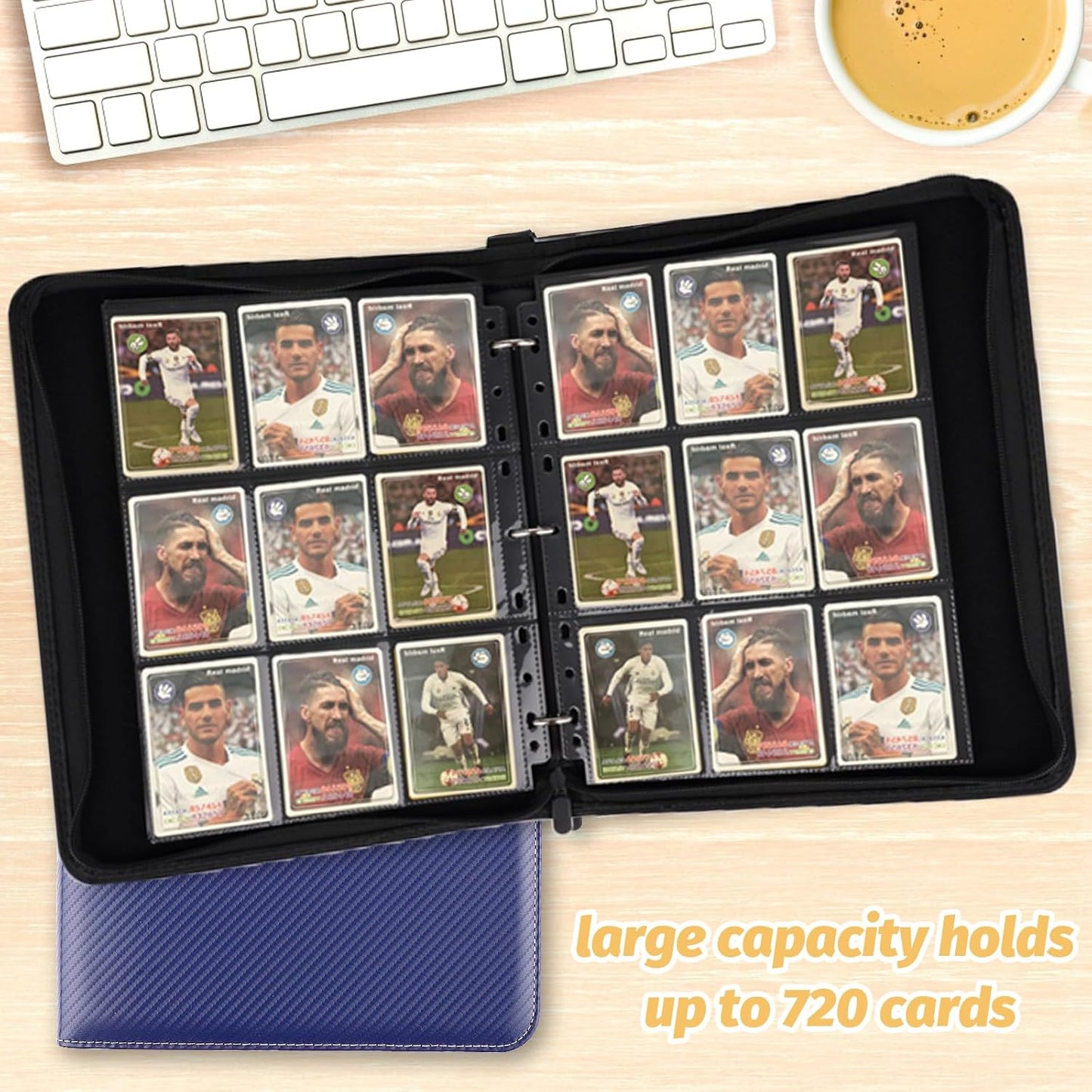 9 Pocket Card Binder, Premium Zip Trading Card Binder, 720 Double Sided Pocket PU Card Collection Binder, Collector Card Album, Card Folder for MTG, TCG, Sports Cards, Game Cards (Blue)