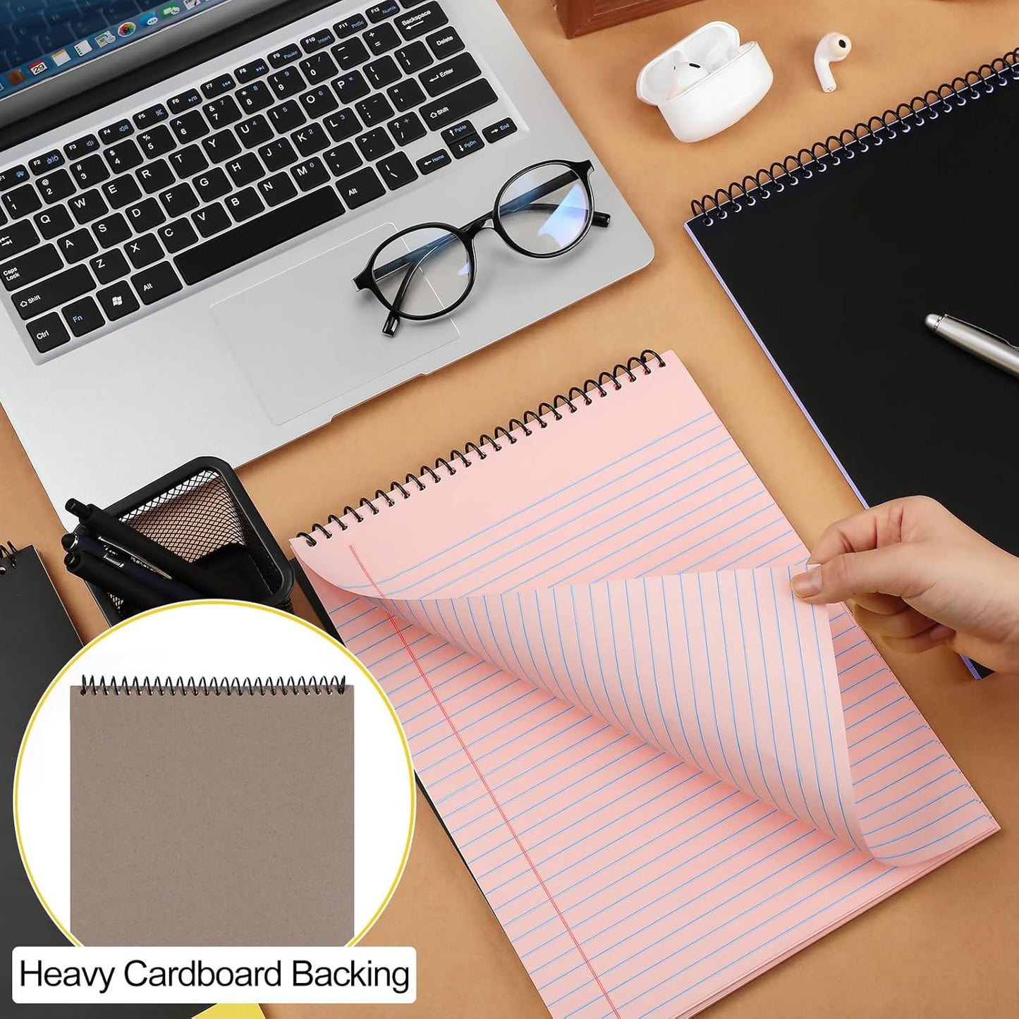 6 Pcs Legal Pad Top Spiral Bound Notebook 70 Sheets Wirebound Notepad Double Sided Ruled Memo Steno Pad with Stiff Back Cover for Business(8.5 x 11 Inches,No Holes,Morandi Color)