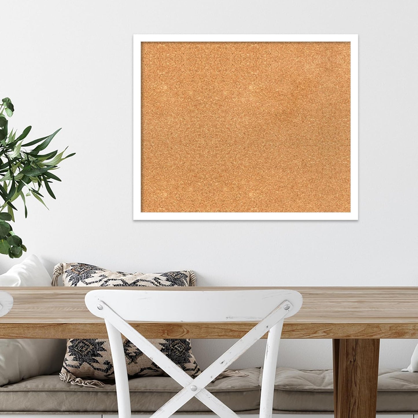 Amanti Art Natural Cork Board for Wall, 19x23 Vision Board with White Frame, Medium Corkboard Office Decor for Home Organization, Modern Corkboard Pinboard to Display Items for Home Organization in