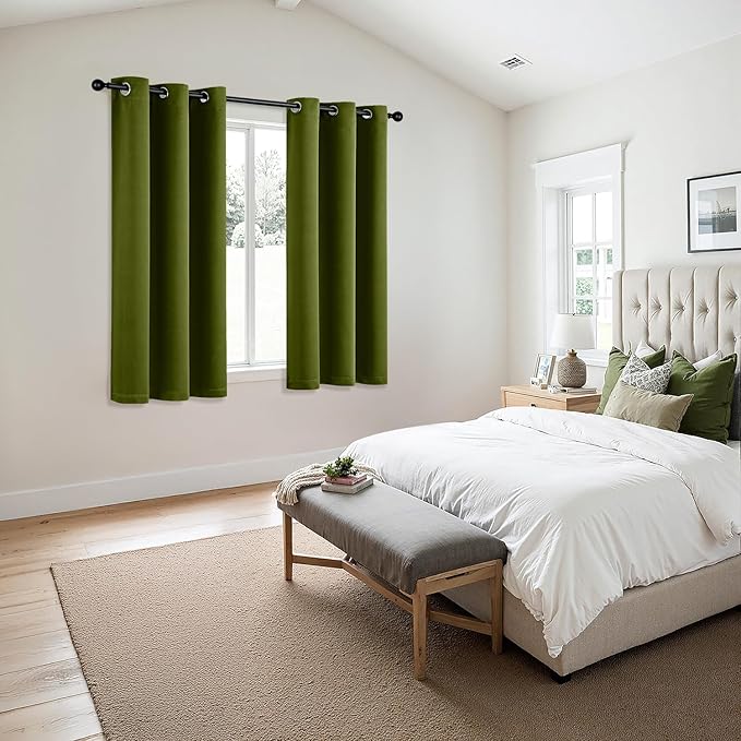 MIULEE Light Olive Green Blackout Curtains for Bedroom Living Room 63 Inches Long 2 panels, Thermal Insulated Room Darkening Drapes Grommet Top Noise Reducing Light Blocking Window Curtains 40x63 Inch
