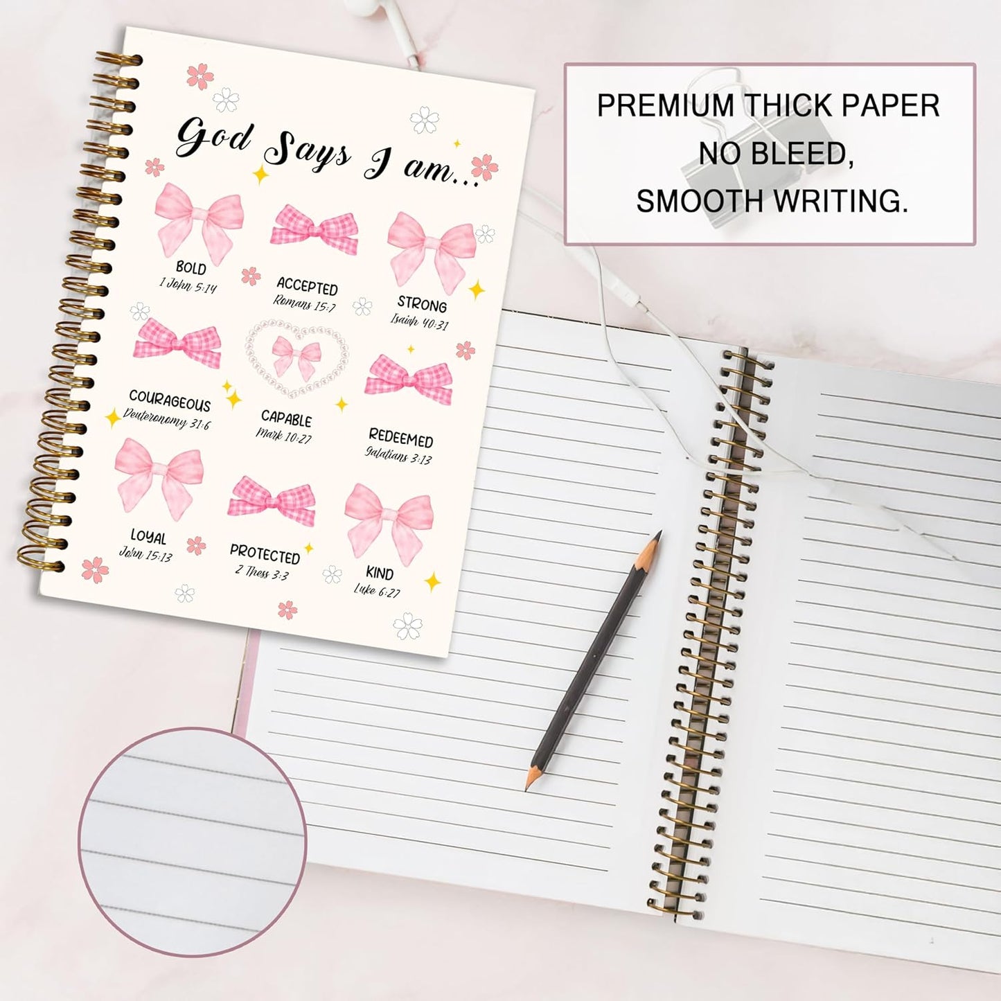 Bible Notebook, A5 Spiral Christian Journal with Floral Pink Butterfly Notebook, Bible Verse-God Says You Are, Inspirational Notebooks for Women, Bible Study, Gift for Birthday Christmas