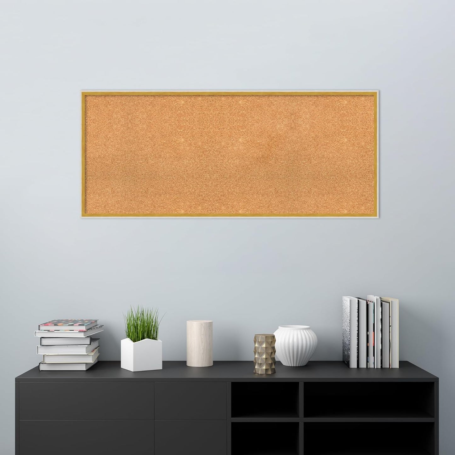 Amanti Art Natural Cork Board for Wall, 21x49 Vision Board with White Frame, Oversize Corkboard Office Decor for Home Organization, Modern Corkboard Pinboard to Display Items for Home Organization in