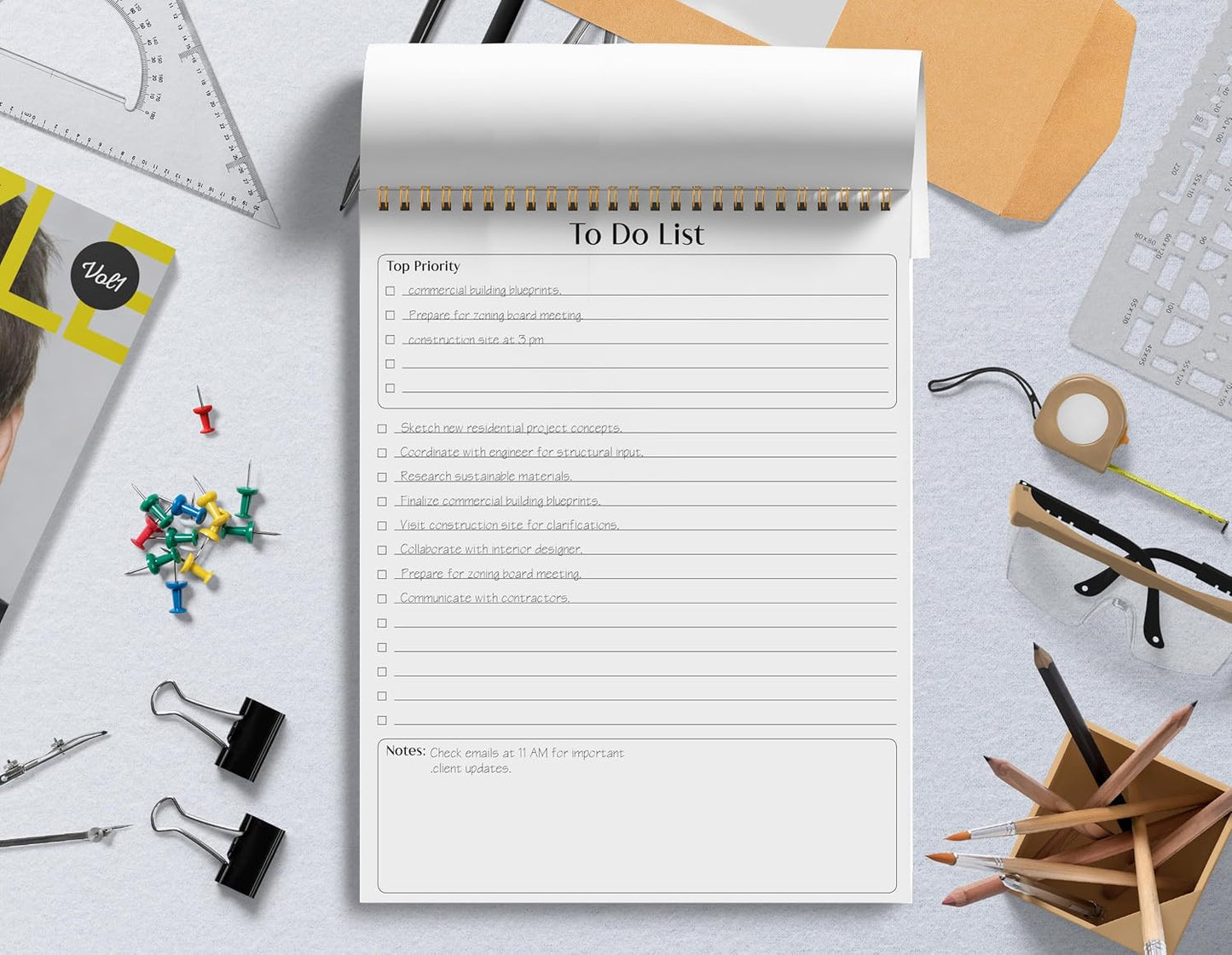 Better Office Products To Do List Notepad, 8.5" x 11", Planning Note Pad, 50 Sheets, Double Wire Spiral, Daily Agenda Productivity Checklist Organizer,(1 Pack)