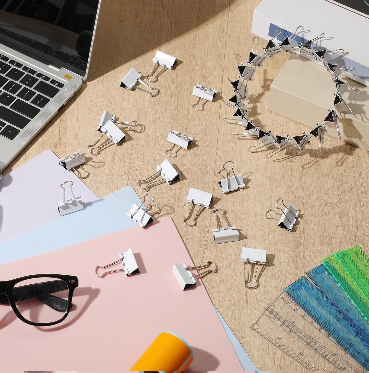 Jetec 100 Pcs 2in/51mm White Metal Binder Clips Bulk Medium Reusable Fold Back Binder Clips Paper Clamps Spring Steel Sturdy for Home School Office Supplies