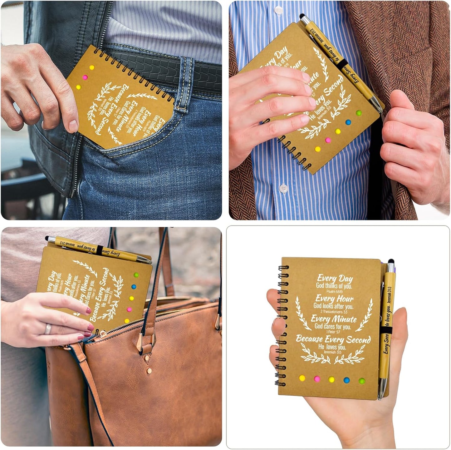 60 Pcs Bulk Fathers Day Christian Gifts Prayer Journal for Woman - 30 Set Religious Notepad with Christian Pen - Bible Notebook - Church Gifts for Inspirational, Bible Study, Devotions ( Brown )