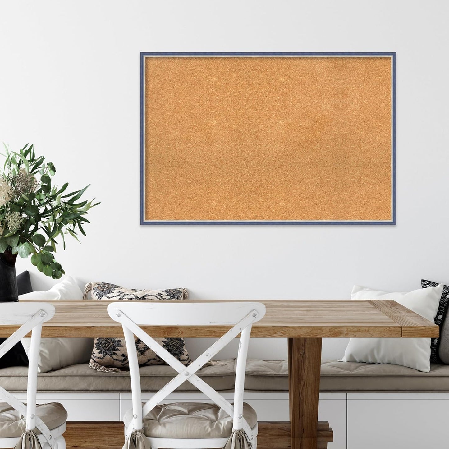 Amanti Art Natural Cork Board for Wall, 25x37 Vision Board with Blue Wood Frame, Large Corkboard Office Decor for Home Organization, Modern Contemporary Corkboard Pinboard to display items for home