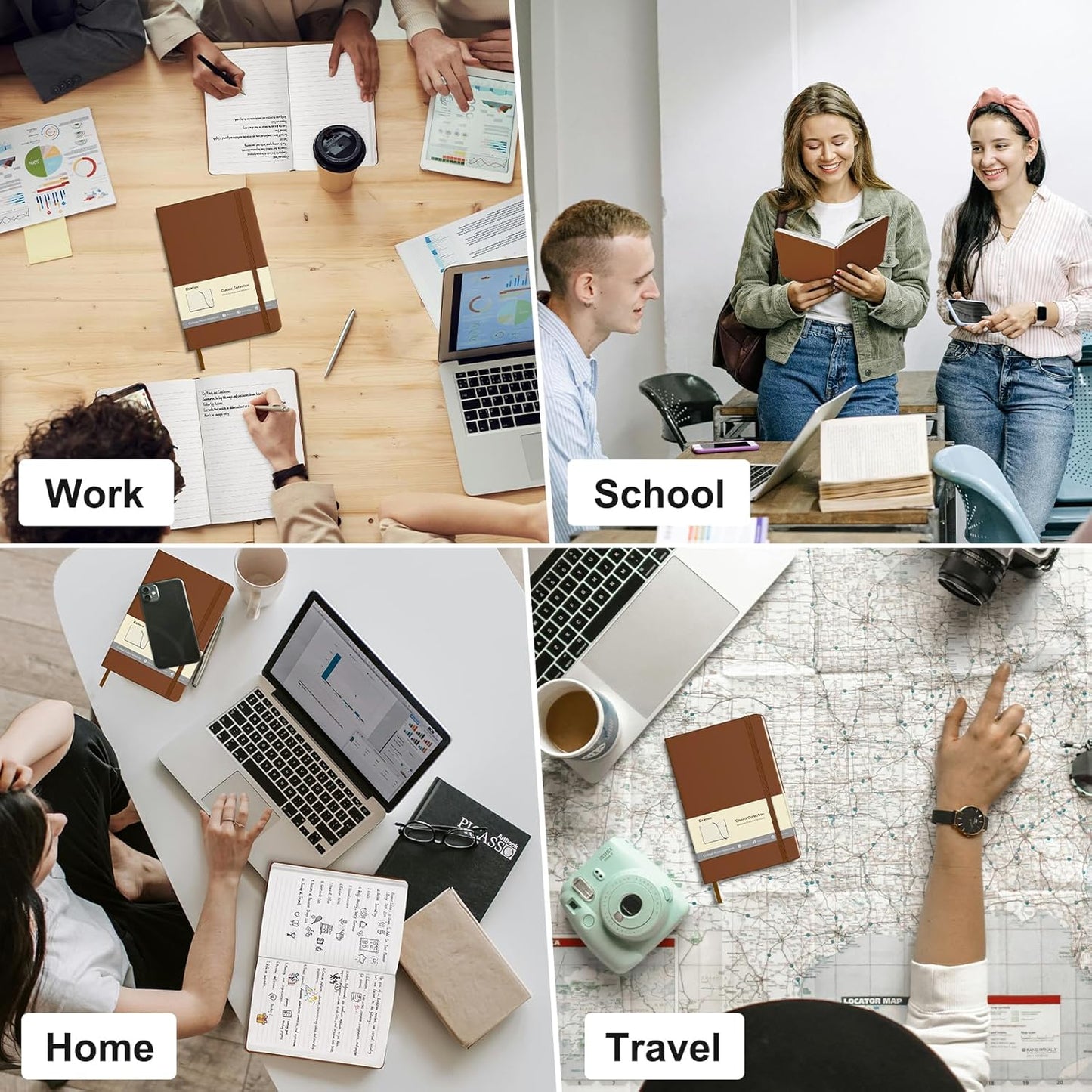 Comix 6 Pack Lined Journal Notebooks for Work, 240 Pages, 5.5"x8.3", Brown, Hardcover, A5 Medium College Ruled, Journaling Notebooks for Notes-taking, Fits for Office School Home