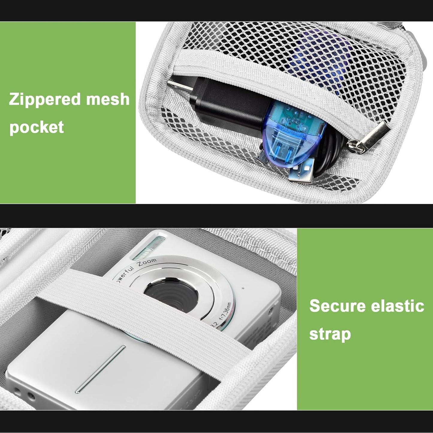 Digital Camera Case Compatible with VAHOIALD FHD 1080P/ for CAMKORY Digital Point and Shoot/for KODAK PIXPRO FZ45-BK 16MP Vlogging/for IWEUKJLO/for Nsoela, Holder for SD Card More- Light Gray