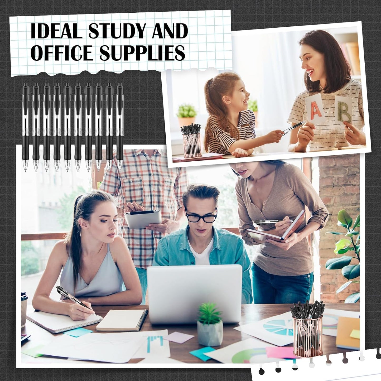 Fulmoon 100 Pcs Gel Ink Pens Retractable Ballpoint Medium Point 1.0 mm Ballpoint Smooth Writing Click Pens for Journal Writing Office Home(Black Ink)