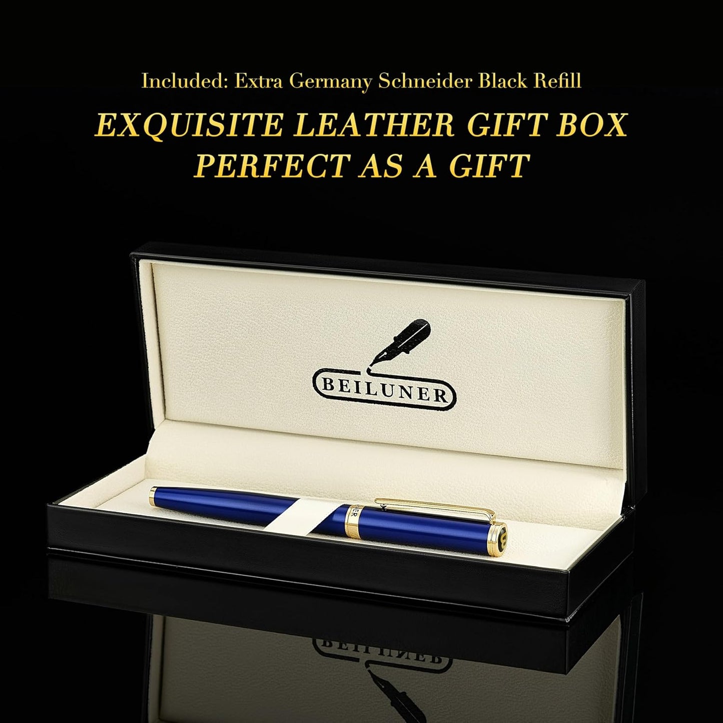 BEILUNER Luxury Rollerball Pen,24K Gold Trim,Noble and Elegant Designs,Schneider Ink Refill, Best Roller Ball Pen Gift Set for Men & Women, Professional, Executive Office, Nice Pens