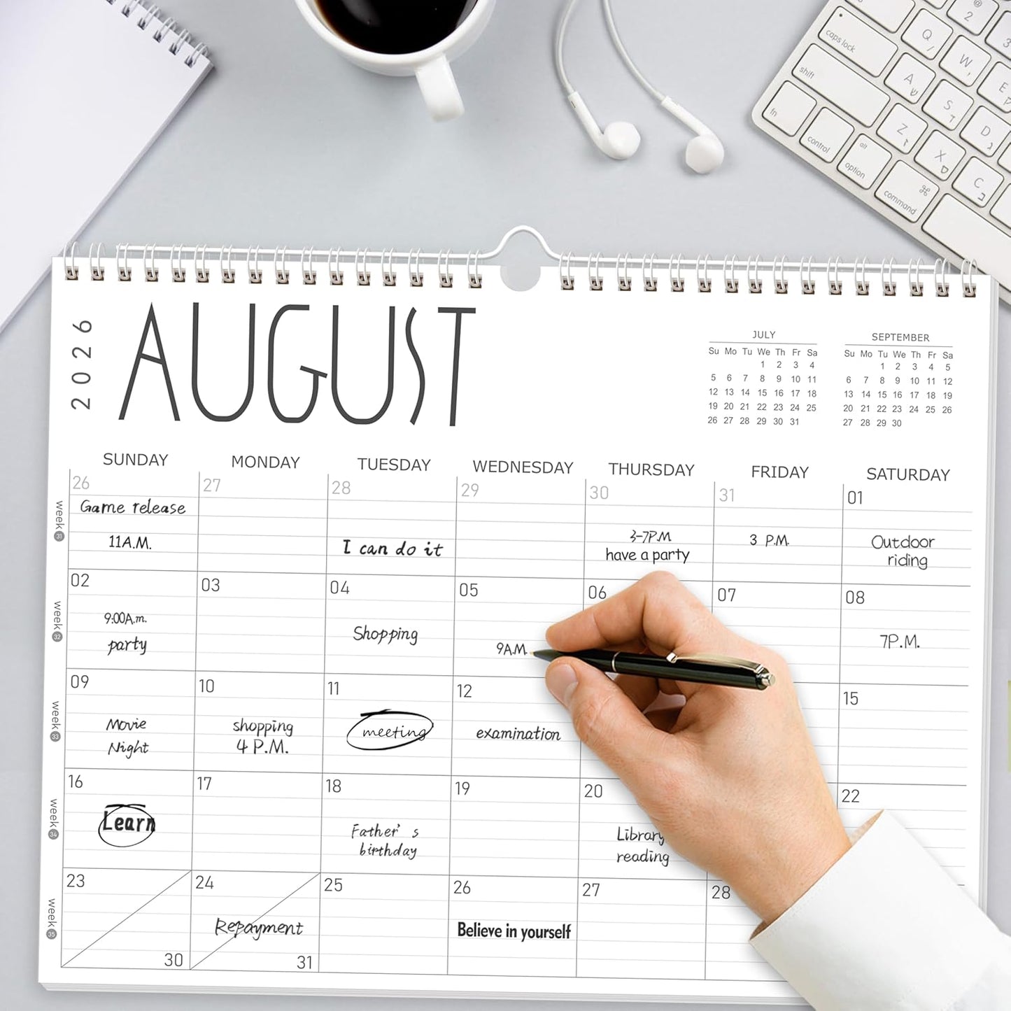 GuassLee 2025 Wall Calendar - 12 Monthly Calendar from September 2025 to August 2026, 14" x 11" 2025-2026 Hanging Calendar with Spiral Binding Week Numbers for School Home Office Planning & Organizing