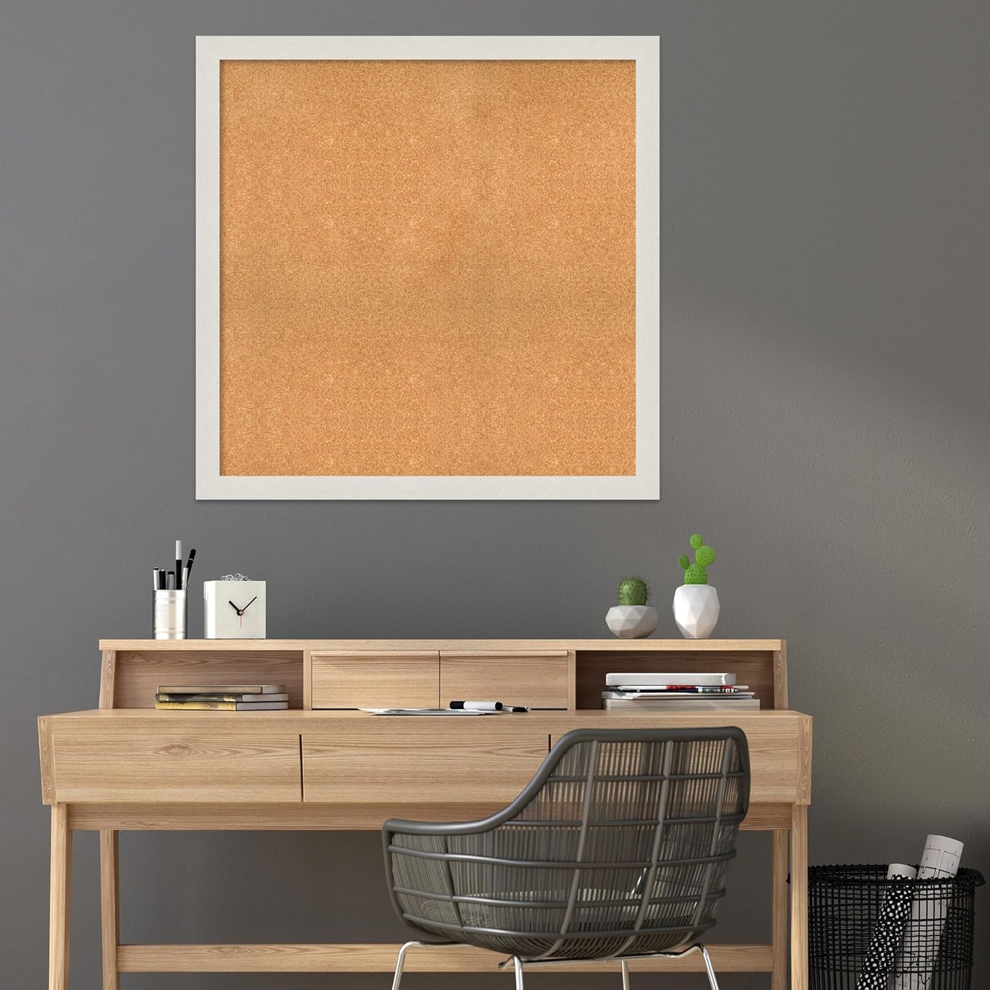 Amanti Art Natural Cork Board for Wall, 39x39 Vision Board with White Frame, Oversize Corkboard Office Decor for Home Organization, Country Rustic Corkboard Pinboard to Display Items for Home