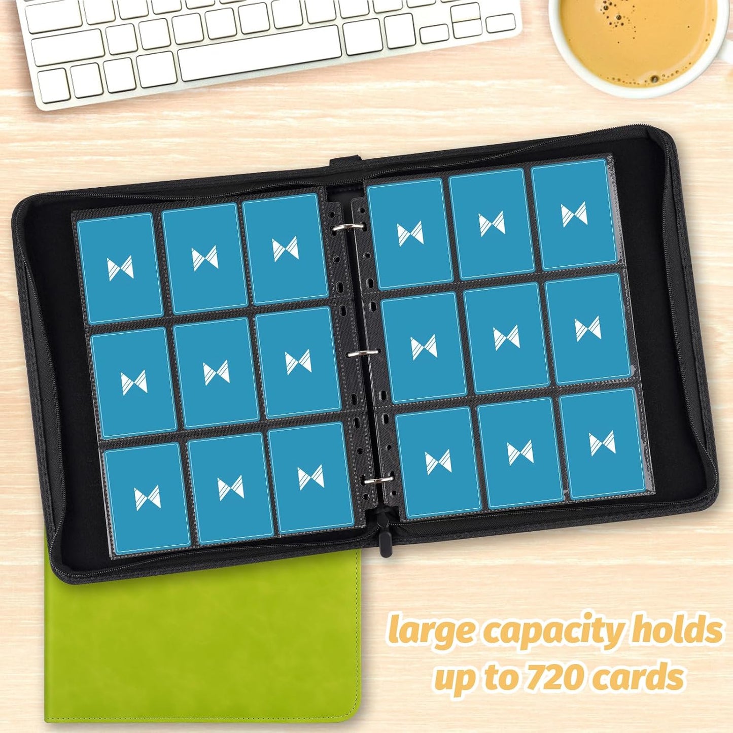 720 Card Binder, Premium Trading Card Binder, 9 Pocket Double Sided Pocket PU Card Collection Binder, Collector Card Album, Card Folder for MTG, TCG, Sports Cards, Game Cards (Grass Green)