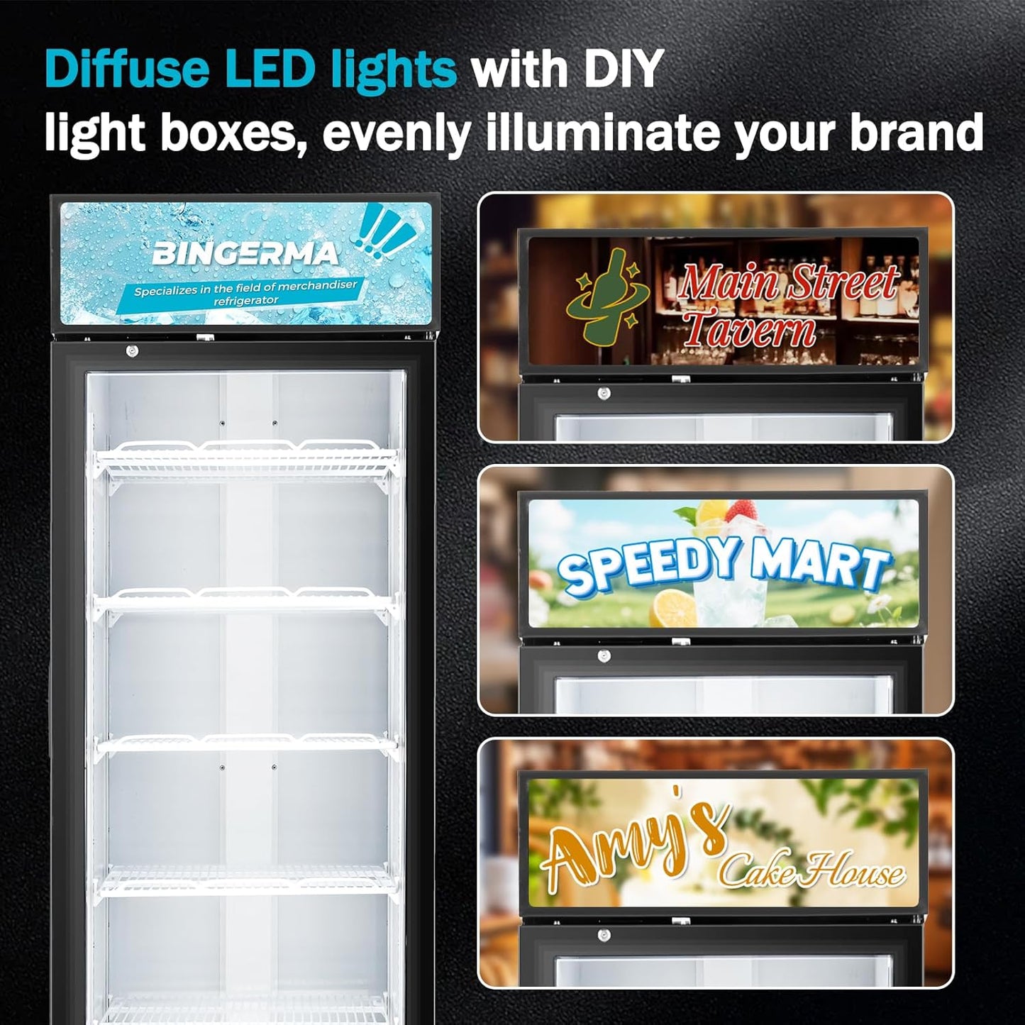 Commercial Display Refrigerator with Glass Door 12 Cu.ft Merchandiser Beverage Cooler Bar Black Drink Fridge for Convenience Stores, Supermarkets,Bars,Offices