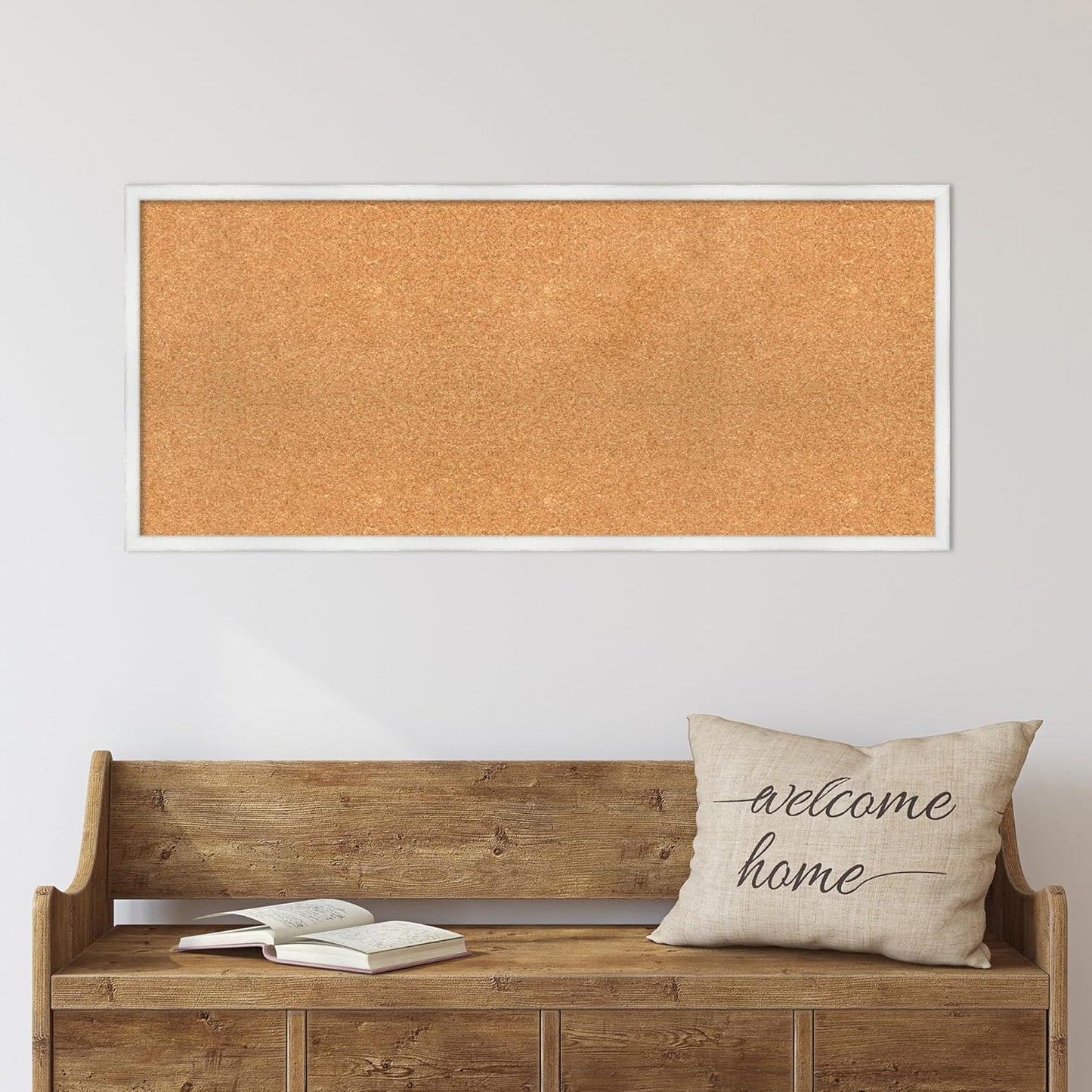 Amanti Art Natural Cork Board for Wall, 19x43 Vision Board with White Frame, Oversize Corkboard Office Decor for Home Organization, Country Rustic Corkboard Pinboard to Display Items for Home