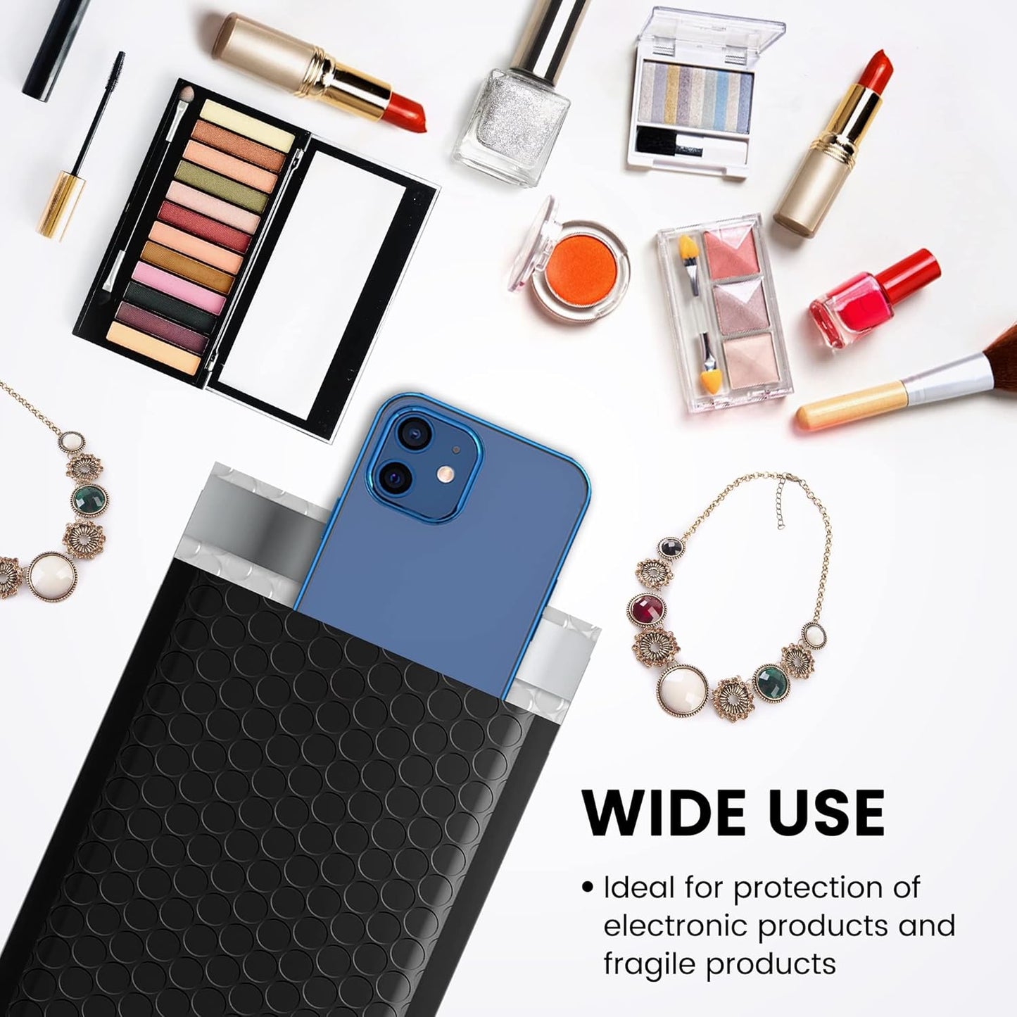 Fuxury Bubble Mailers 4x8" 800Pcs Bulk, Waterproof Padded Envelopes Usable Size 4x7", Cushioning Small Mailing Envelopes,Padded Mailers for Mailing Jewelry Makeup Small Business, #000 Black