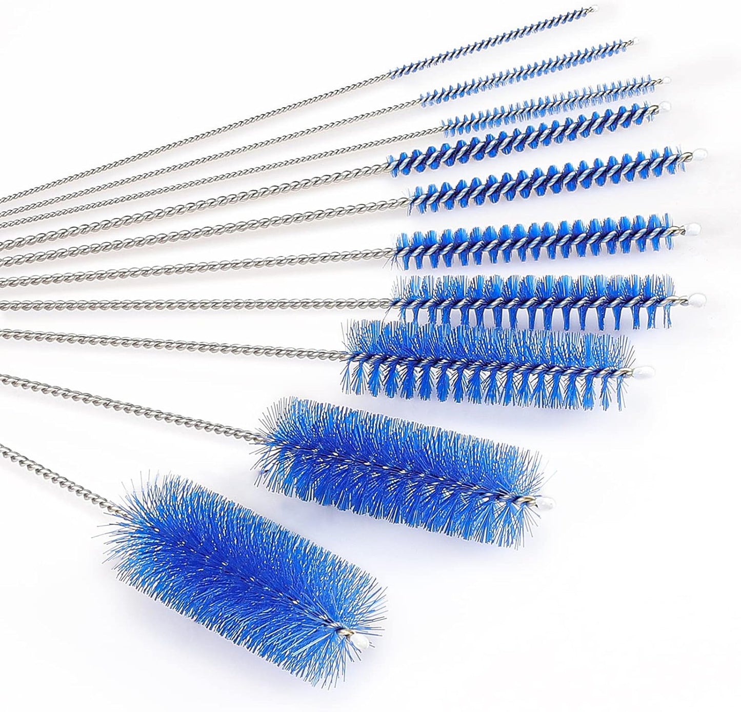 CiaraQ Bottle Cleaning Brushes, 8 Inch Nylon Tube Brush Set, Cleaner for Narrow Neck Bottles Cups with Hook, Set of 10pcs. Navy Blue