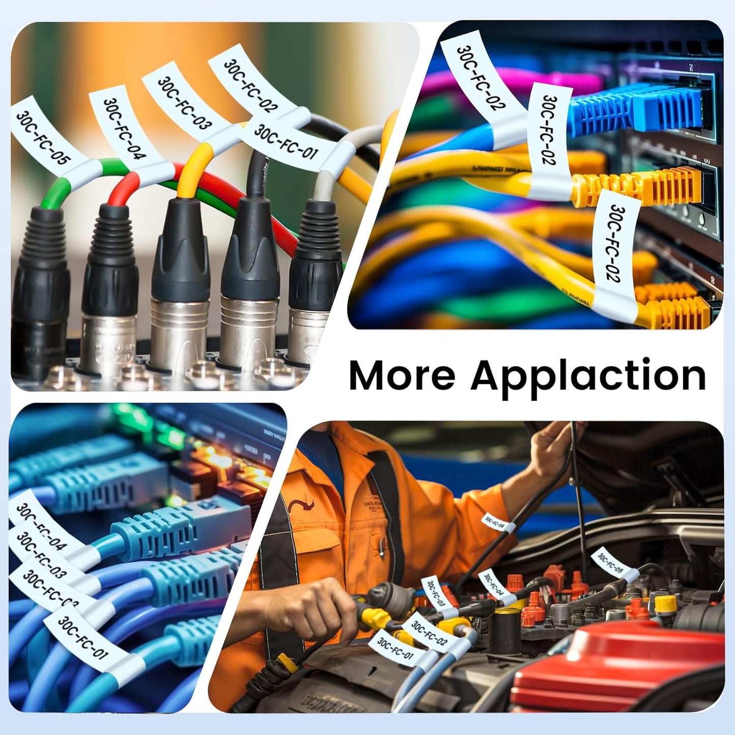 TZe-FX241 Flexible ID Laminated 18mm 0.7 Laminated White Cable Wire Labels Compatible with Brother P Touch for Wire Wrapping and Flagging, 26.2FT/8M for D400/D410/D600/Label Maker Tape, 4 pk