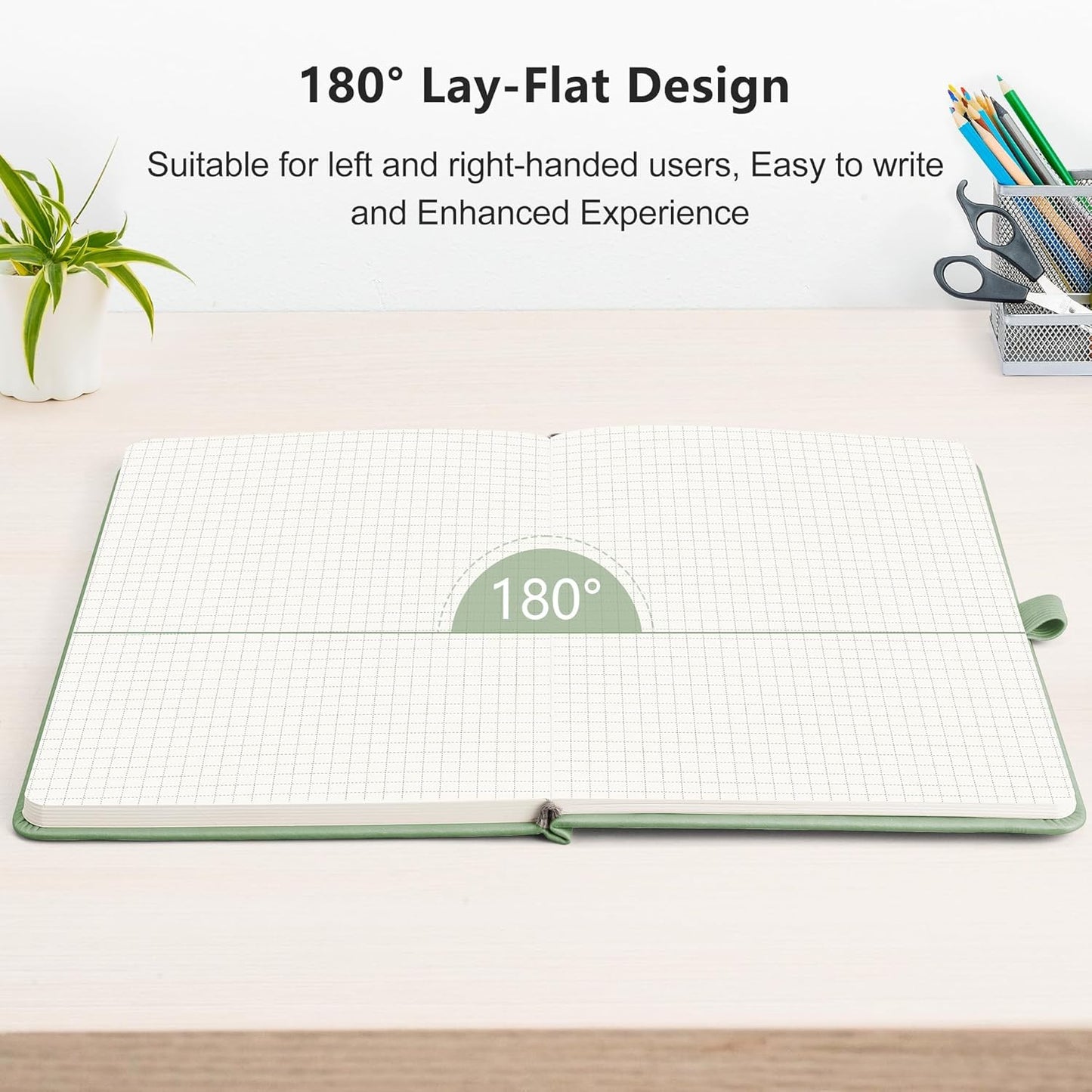 RETTACY Graph Grid Paper Notebook, 192 Pages, A5 Medium Size (5.7'' x 8.3''), 5 Squares per Inch, Leather Hardcover, 100 GSM Thick Paper, for School, Students, Math, Engineering (Light Green)