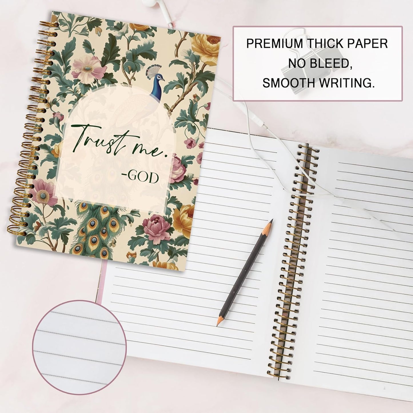 Bible Notebook, A5 Spiral Christian Journal with Floral Pink Butterfly Notebook, Trust Me God, Inspirational Notebooks for Women, Bible Study, Gift for Birthday Christmas