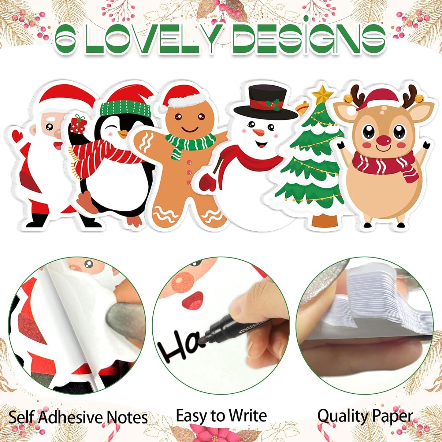 600Pcs Christmas Sticky Notes, Self-Adhesive Christmas Notepads Cute Snowman Gingerbread Man Memo Notes Christmas Characters Notepads for Winter Xmas Party Favor Office Home School Supplies