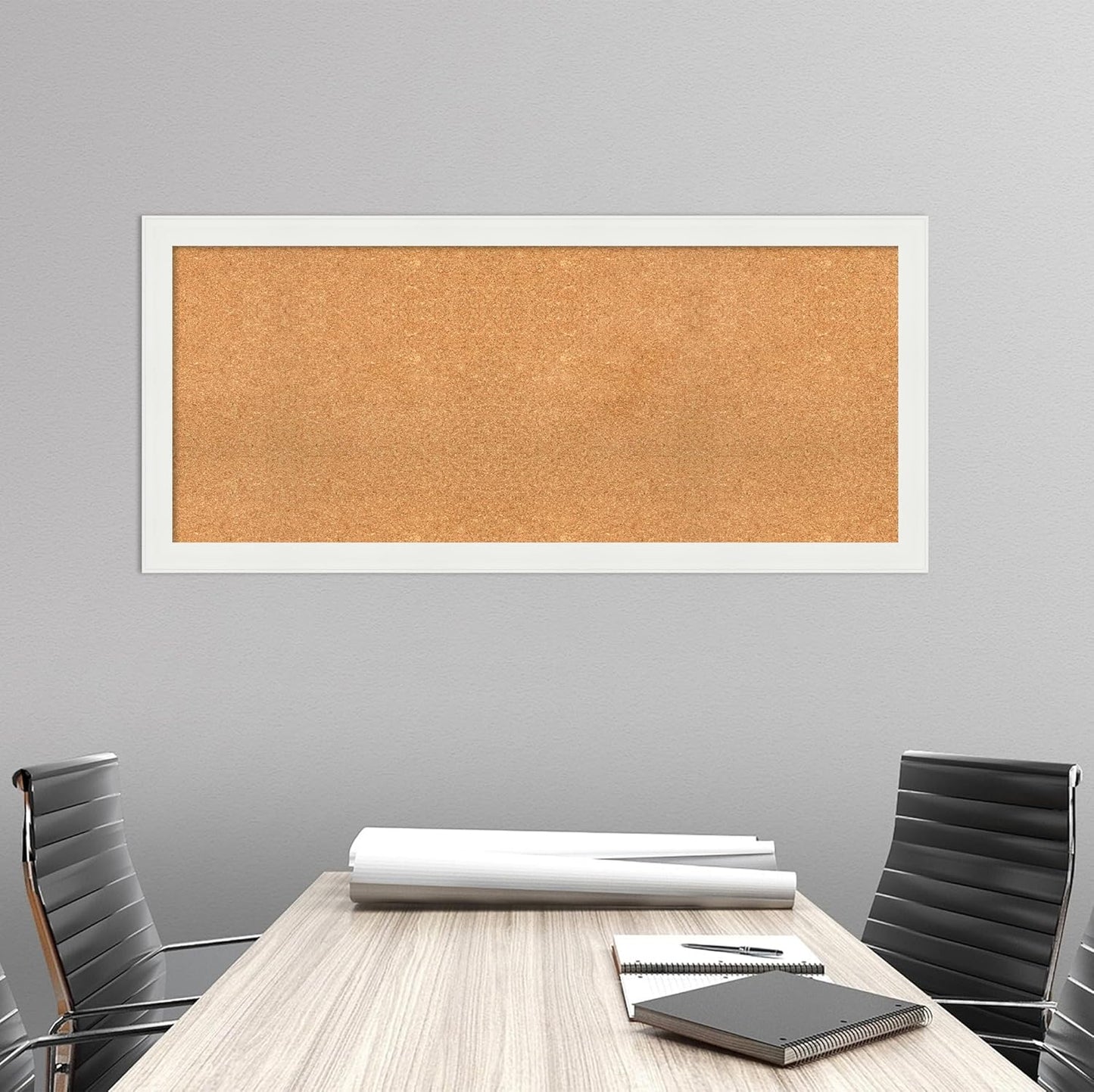 Amanti Art Natural Cork Board for Wall, 23x51 Vision Board with White Frame, Oversize Corkboard Office Decor for Home Organization, Casual Corkboard Pinboard to Display Items for Home Organization in