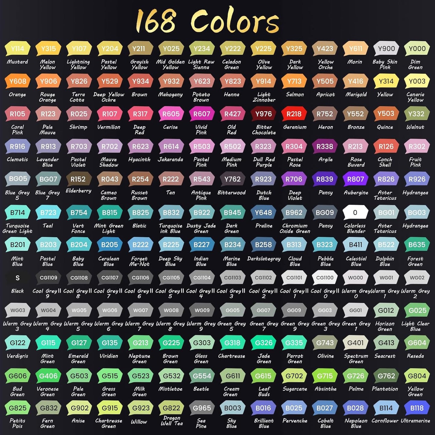 Caliart 168 Colors Brush & Chisel Alcohol Markers for Adult Coloring Book, Dual Tip Artist Sketch Art Markers, Aesthetic Cute Preppy Stuff School Supplies, Pens for Lettering Drawing Cards Planner