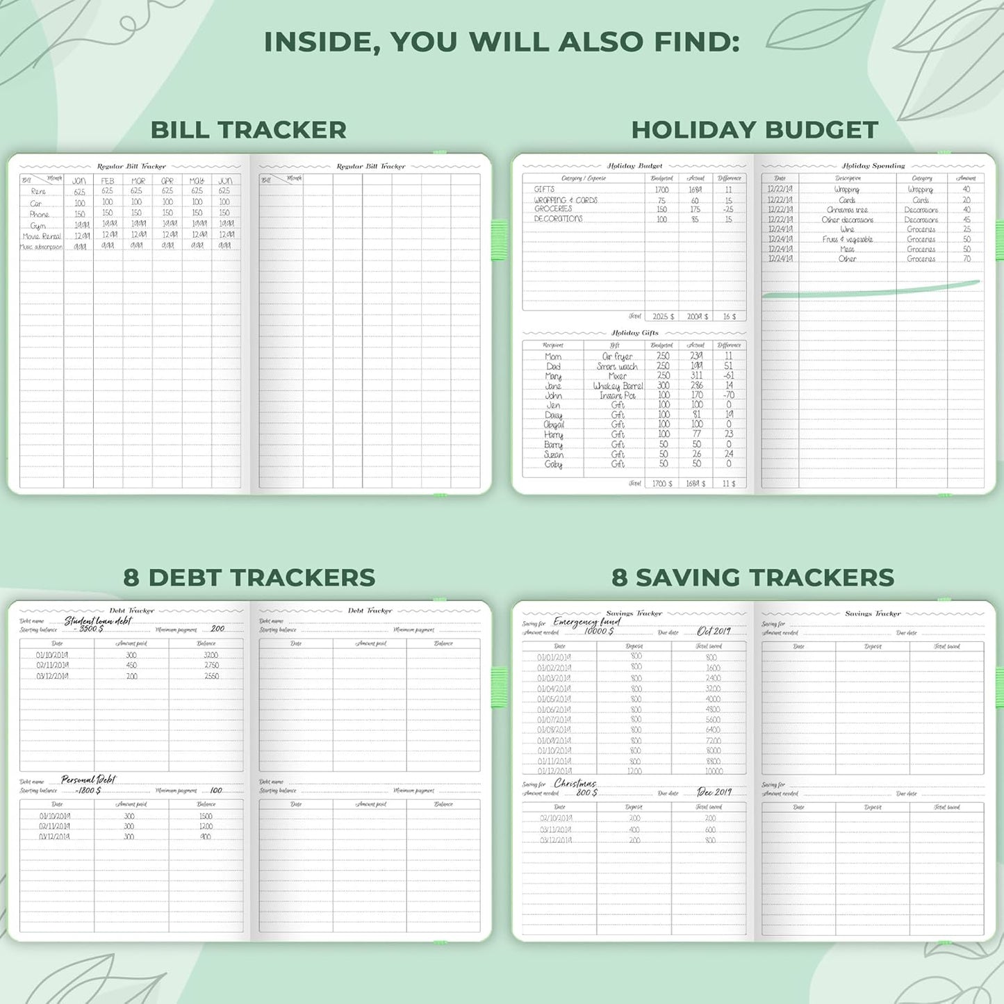 GoGirl Budget Planner – Monthly Financial Planner Organizer Budget Book. Expense Tracker Notebook Journal to Control Money, A5 (Mint Green)